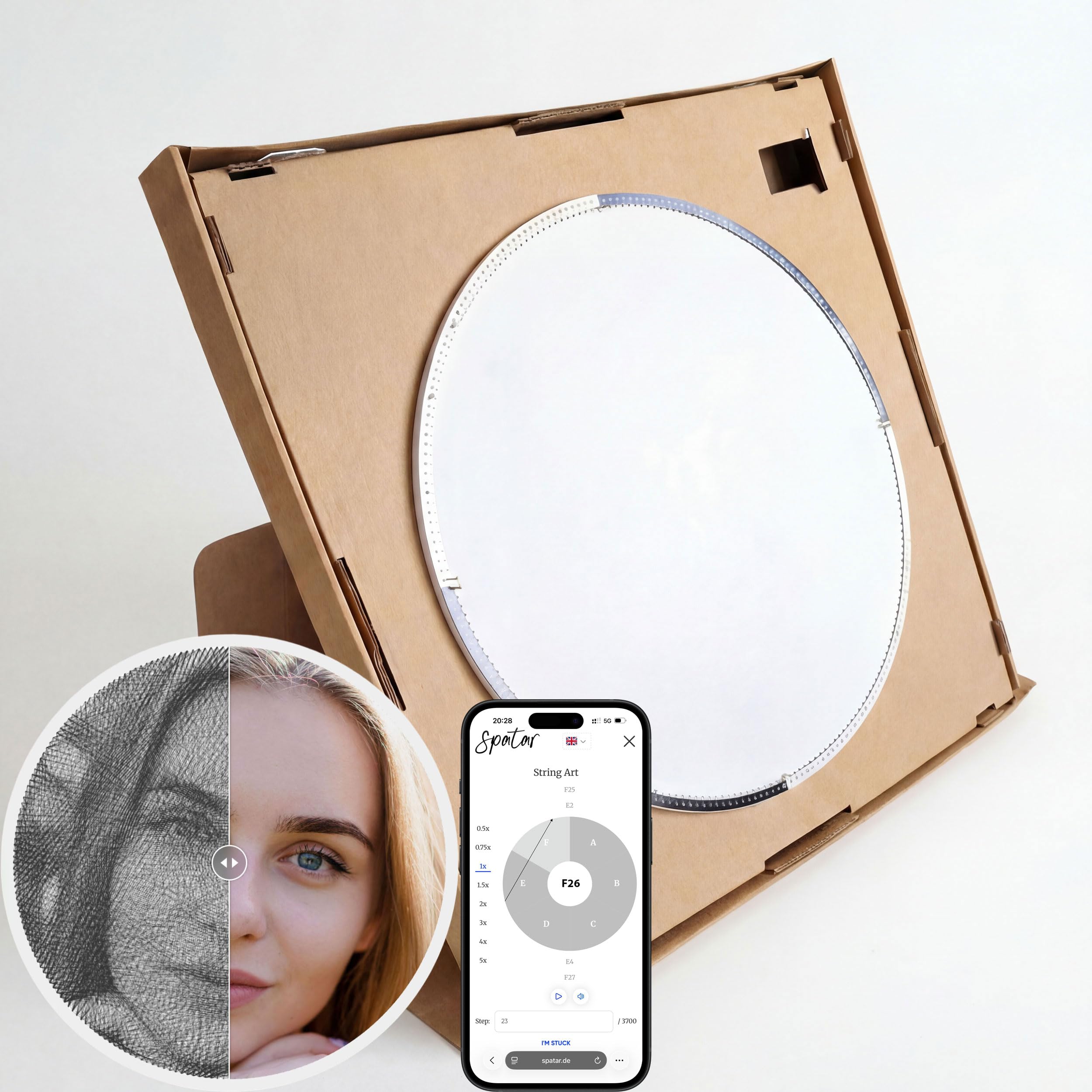 Spatar String Art DIY Kit Circle M - Immagine a filo personalizzata da foto - Quadro creativo fai da te - Idea regalo - Ø 45 cm