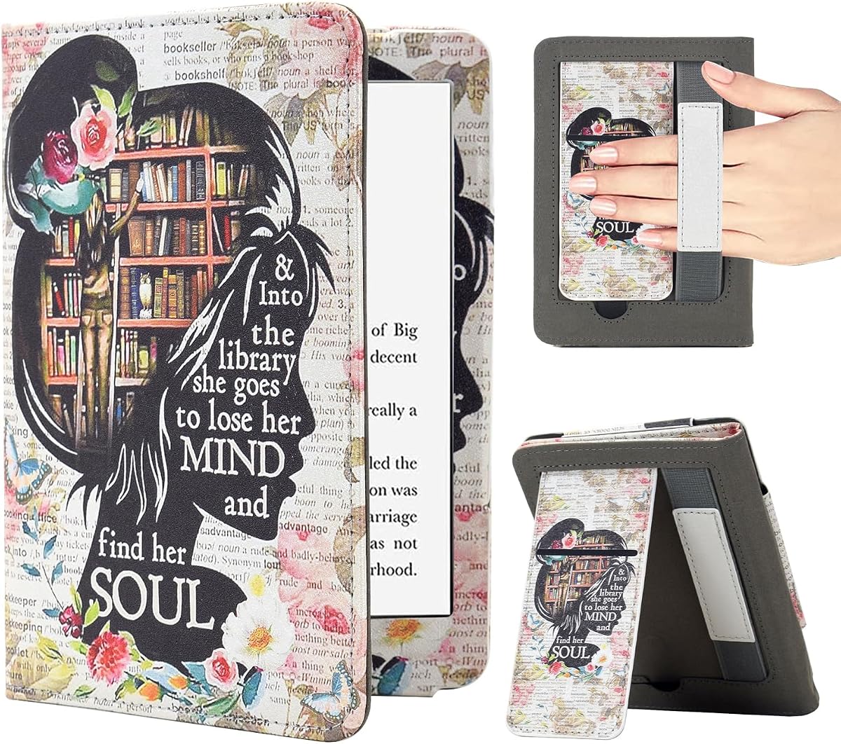 Case for 7"/6.8" Kindle Paperwhite (12th/11th Gen, 2024/2021), Kindle Colorsoft Signature Edition Case, PU Leather Foldable Stand Cover with Hand Strap & Auto Wake/Sleep, Girl Love Books