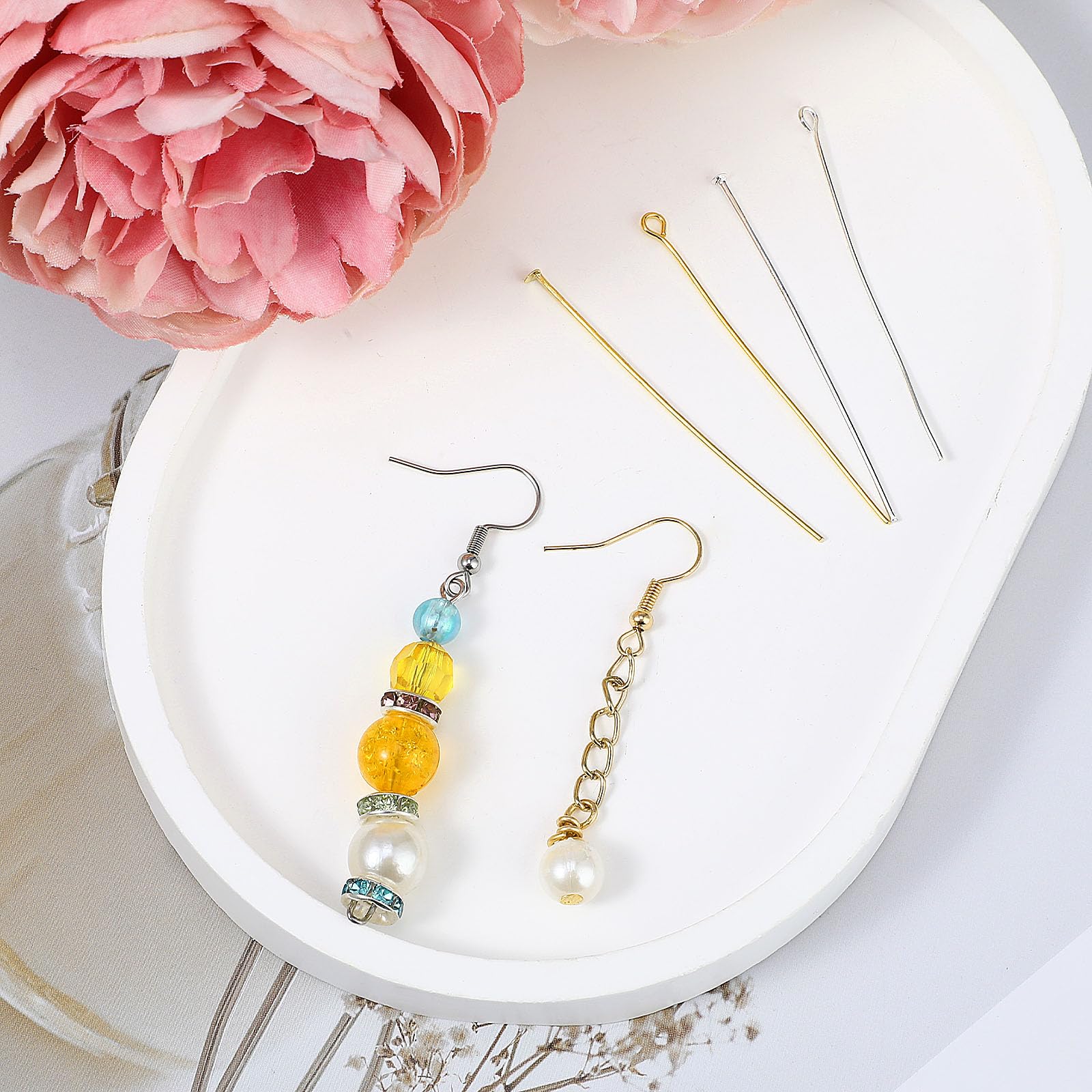 Beadage Eye Pins 600-Piece Jewelry Making Kit Gold Silver