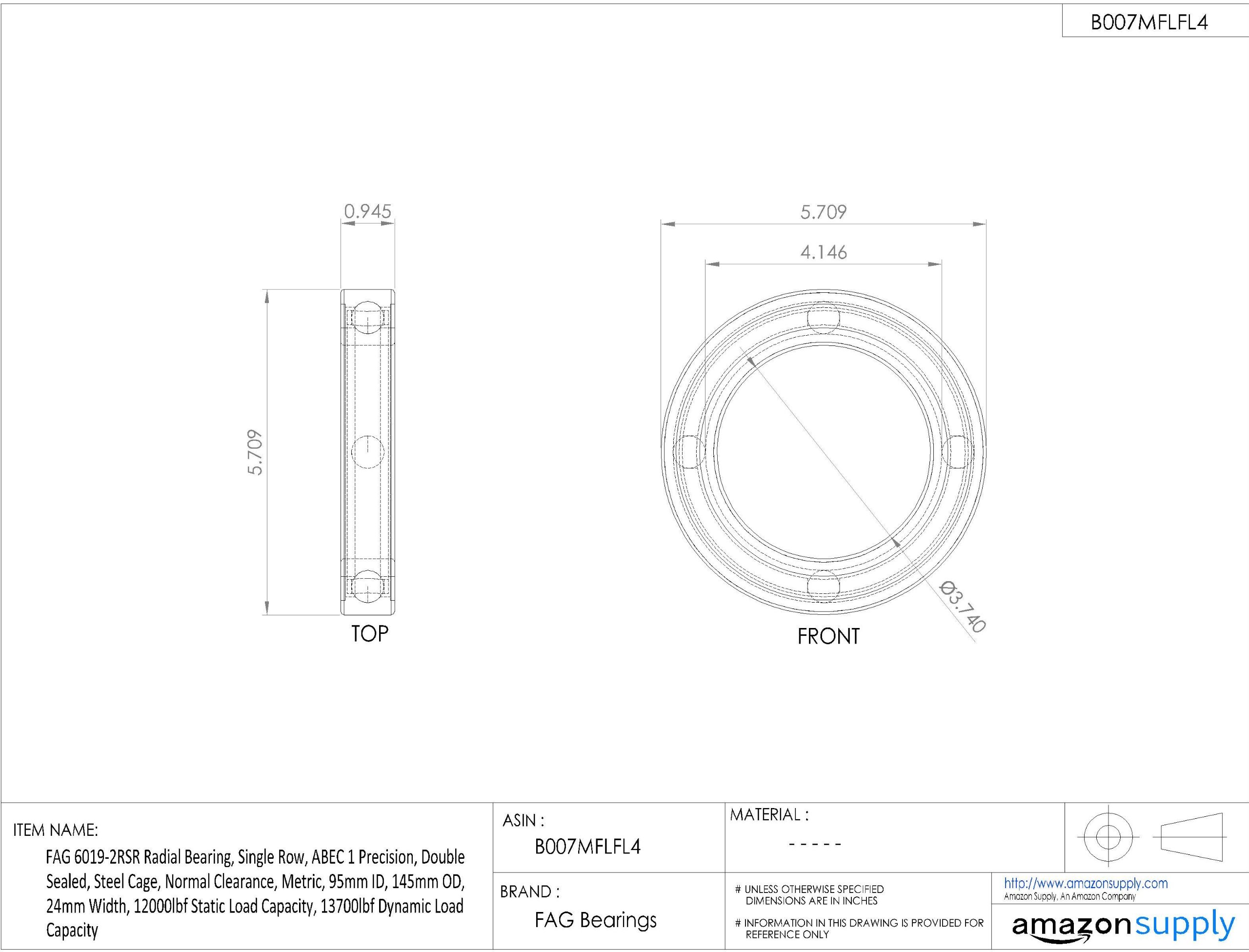 6019-2RSR FAG Rodamiento de bolas cojinete 95x145x24mm