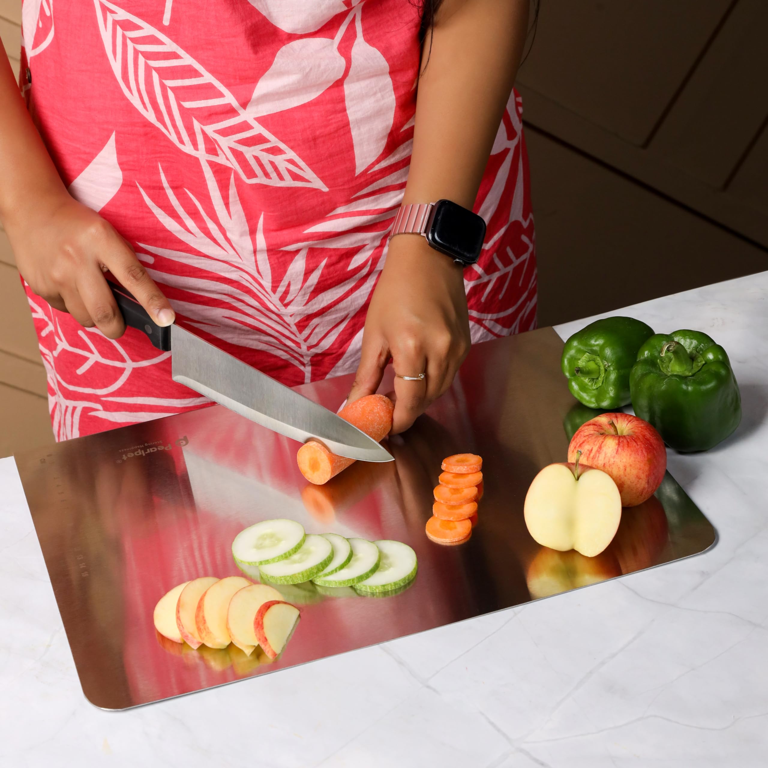 PEARLPET Stainless Steel Countertop Chopping Board - Versatile, Durable, and Hygienic |Heavy-Duty Countertop Board for Vegetables, Fruits, Meats, Kneading Dough, Medium (35cm x 31cm) 2