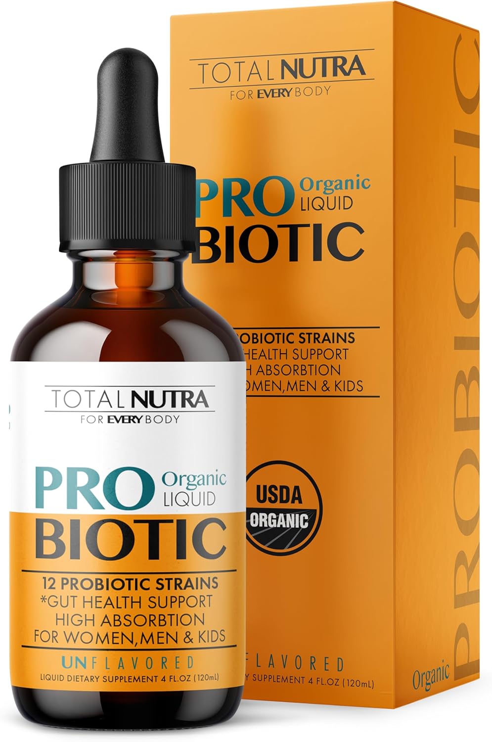 Liquid Probiotic for Women, Men, Kids, Toddler Probiotic: USDA Organic Probiotics, Vegan Probiotic Liquid & Alfalfa Blend + Acidophilus for Gut Health, Dairy Gluten Sugar Free, Non-GMO Oral Probiotics