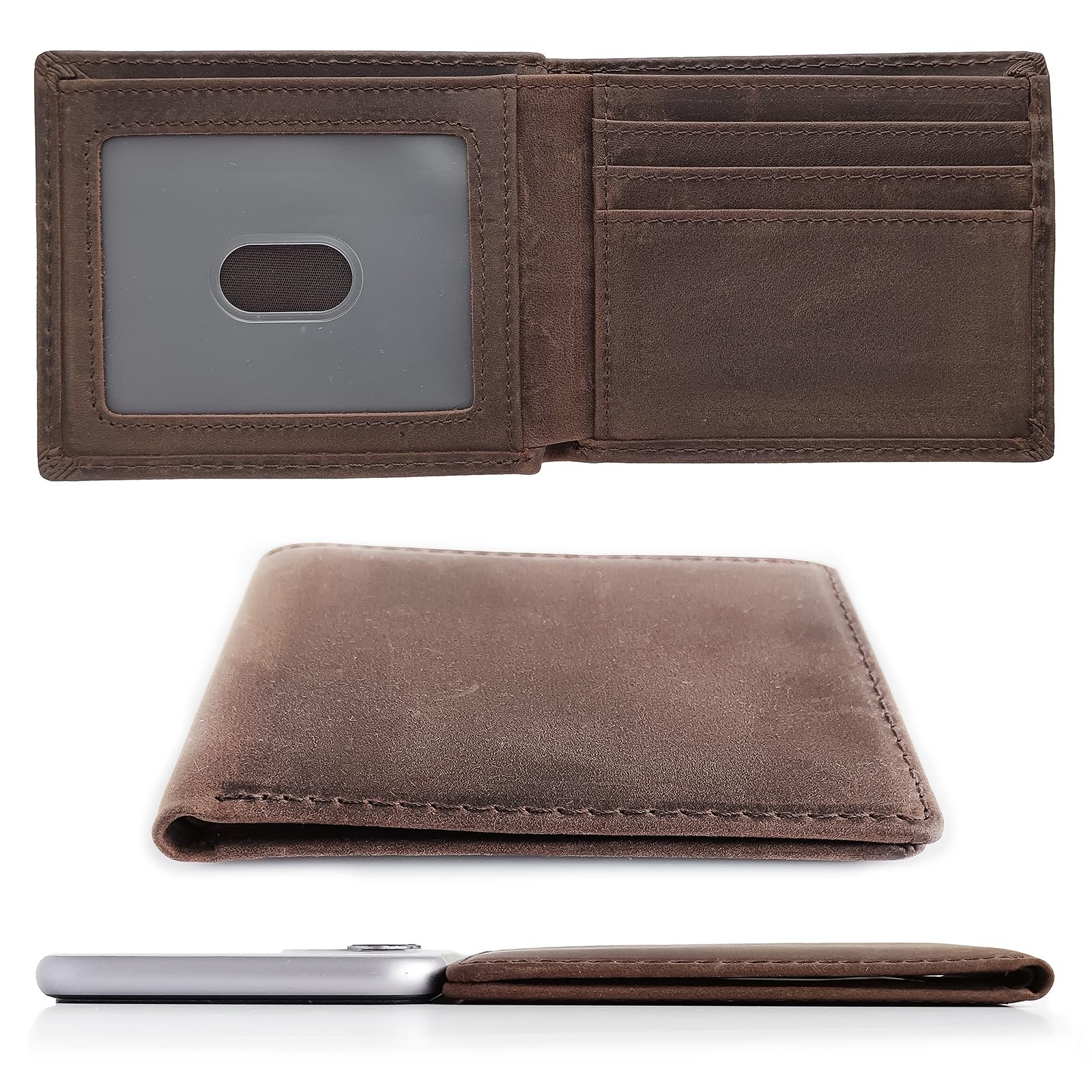 LnxLtw Bifold Travel Wallets for Mens Slim RFID Blocking | Compact Front Pocket Thin Genuine Leather Wallet | Minimalist Credit Card Holder with 4