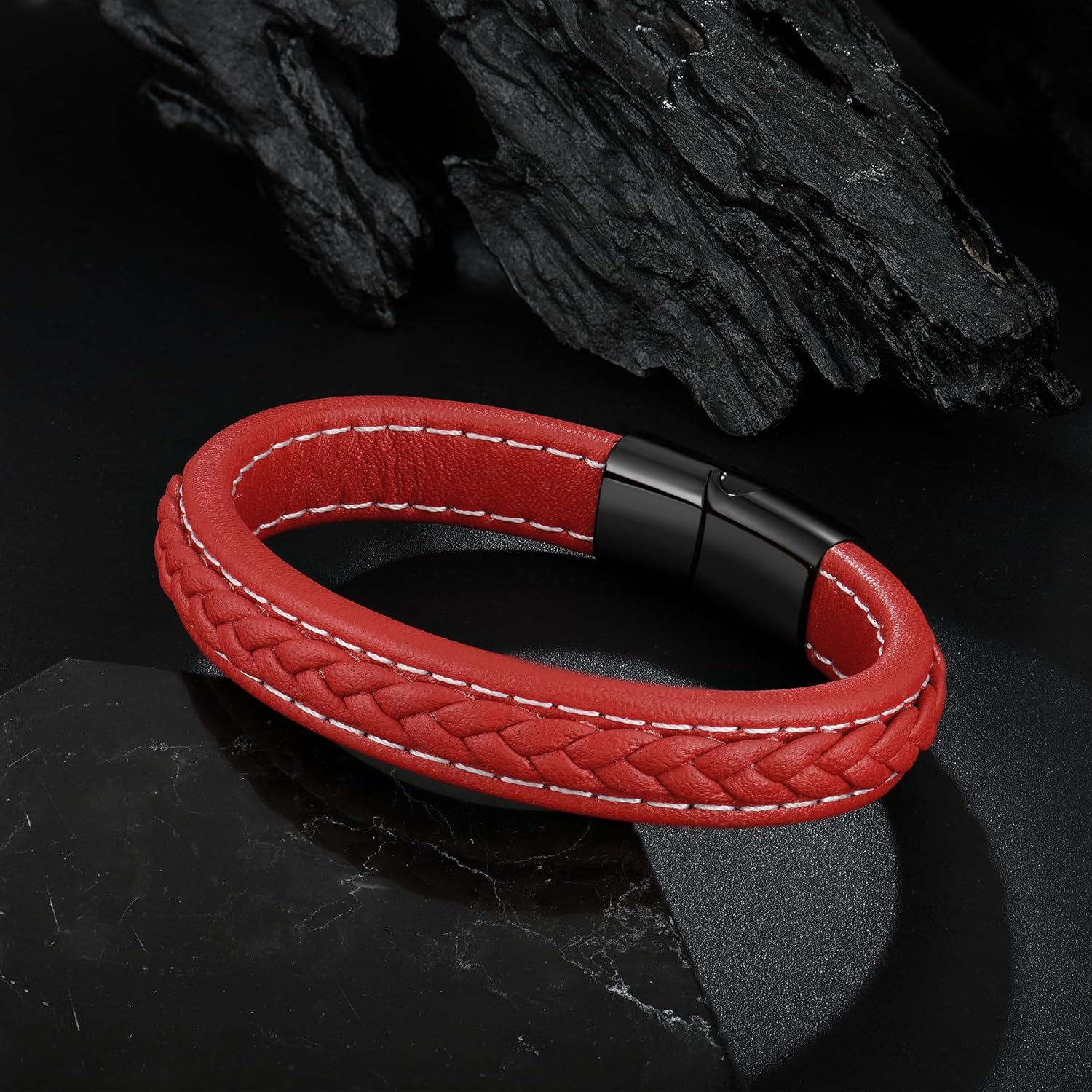 Mens Multi-Layer Leather Bracelet, Classic Bracelet for Men with Stainless Clasp - Image 5