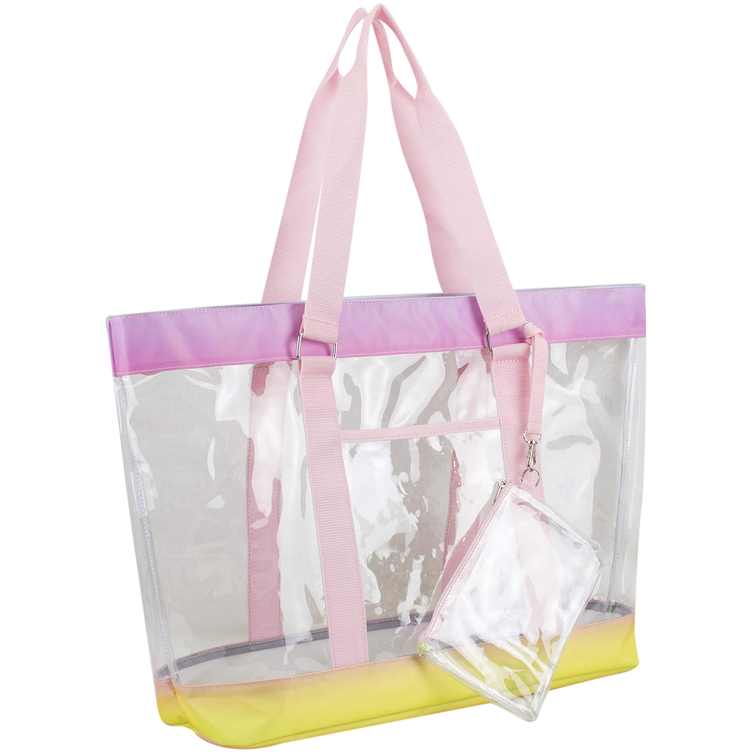 Eastsport Transparent Large Clear Tote with Zipper, Women’s Shoulder Bag for Work and Beach