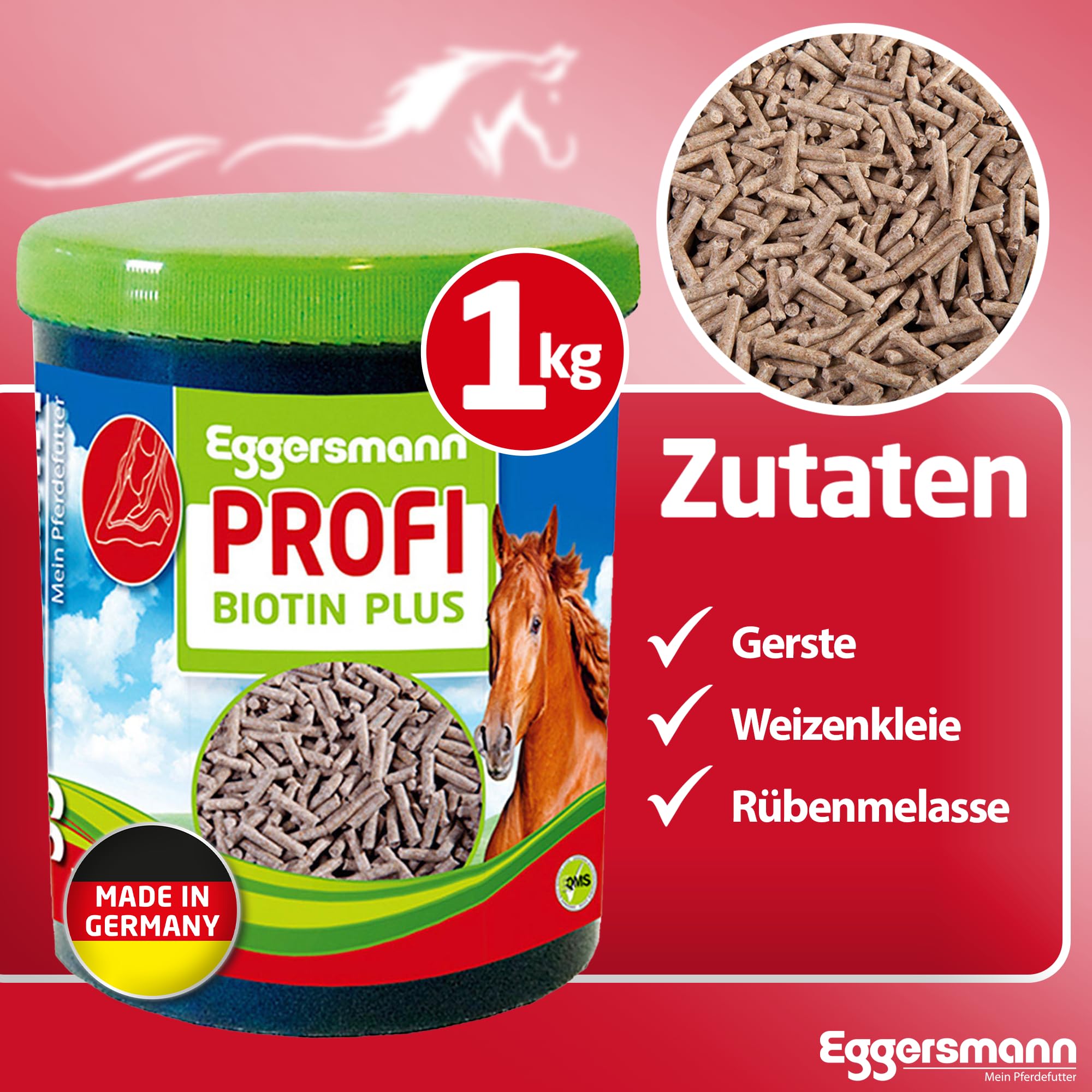 Eggersmann Profi Biotin Plus koncentrat dla koni, dodatkowa karma dla zdrowych kopyt i sierści, 1 opakowanie (1 x 1 kg)