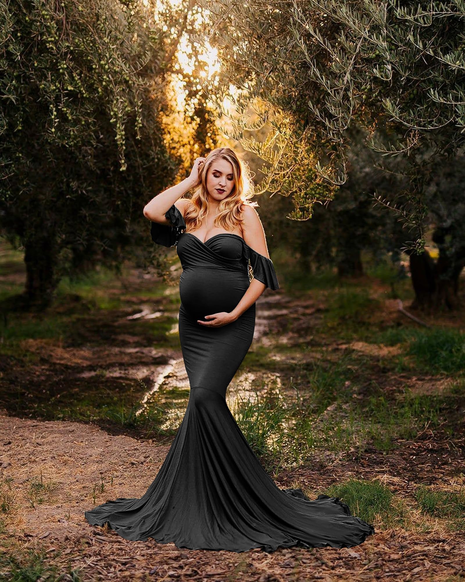 Saslax Vestido de fiesta de nacimiento para mujer con volantes
