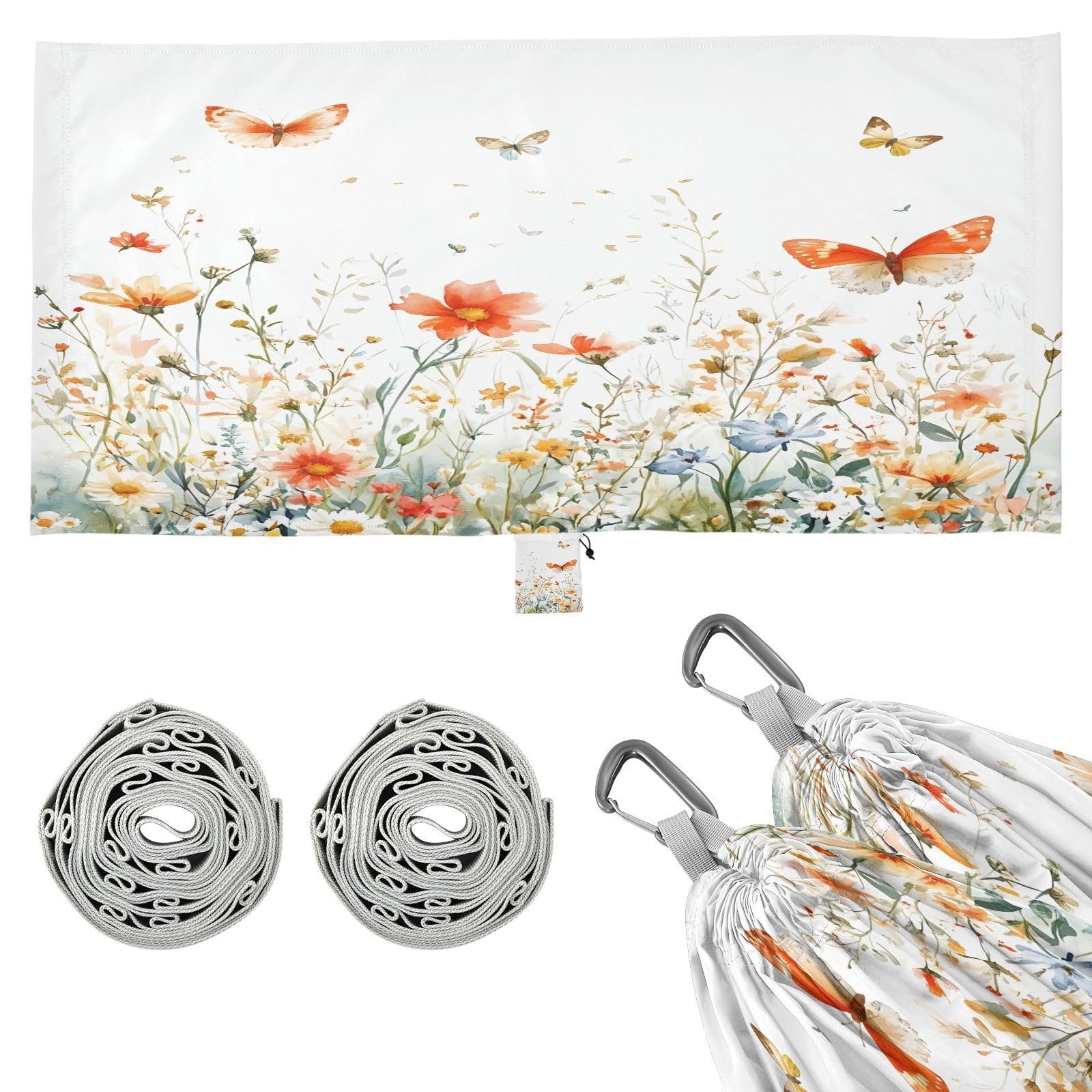 ATTX Spring Wildflowers and Butterflies Camping Hammock - Lightweight & Portable Hammocks, Heavy Duty 330lbs Capacity for Indoor, Hiking, Backpacking, Travel, Backyard, Beach#80