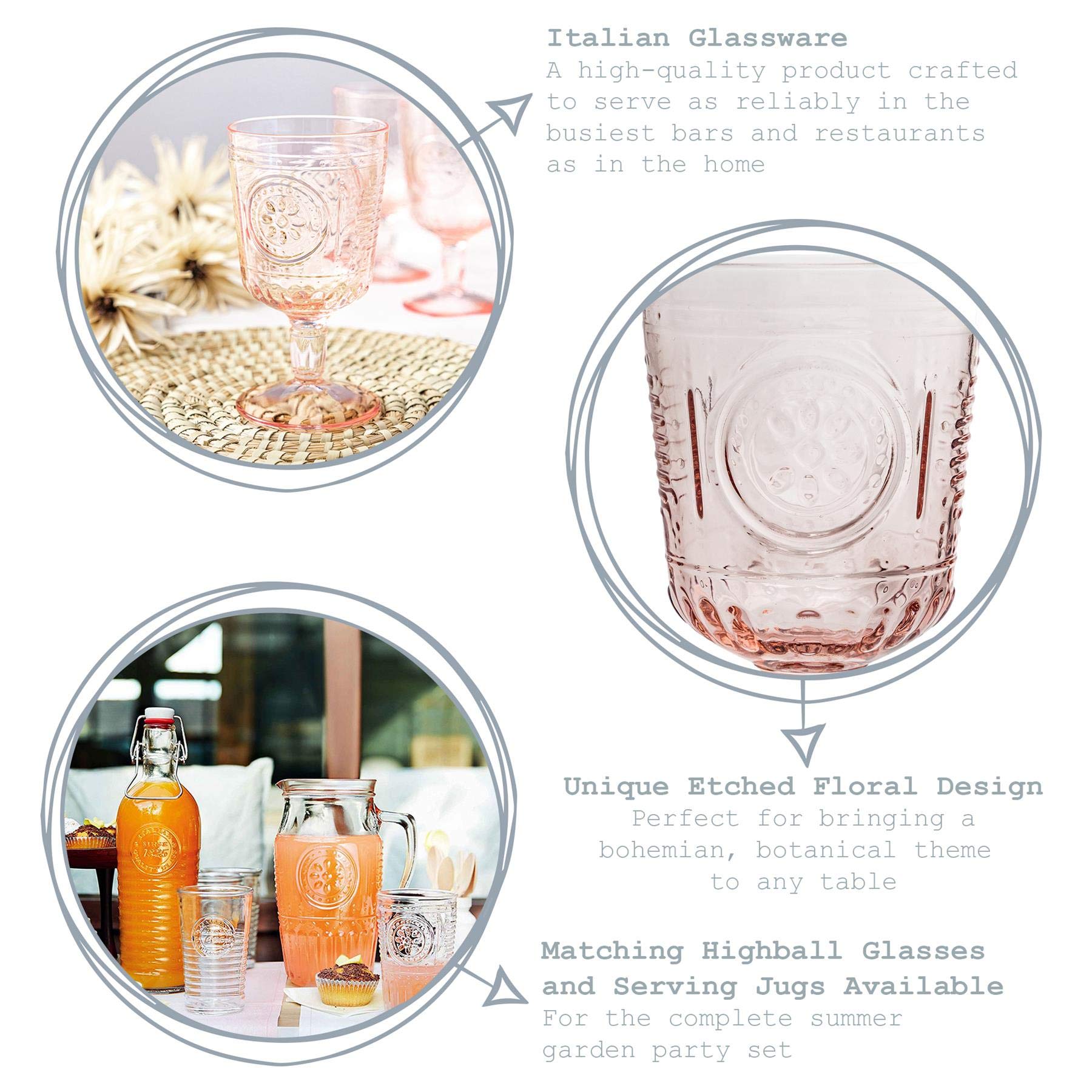 Bormioli Rocco Romantique Verres à vin - Floral décoré Boho Rouge Blanc Stemware Gobelets - 320ml - Rouge - Paquet de 12