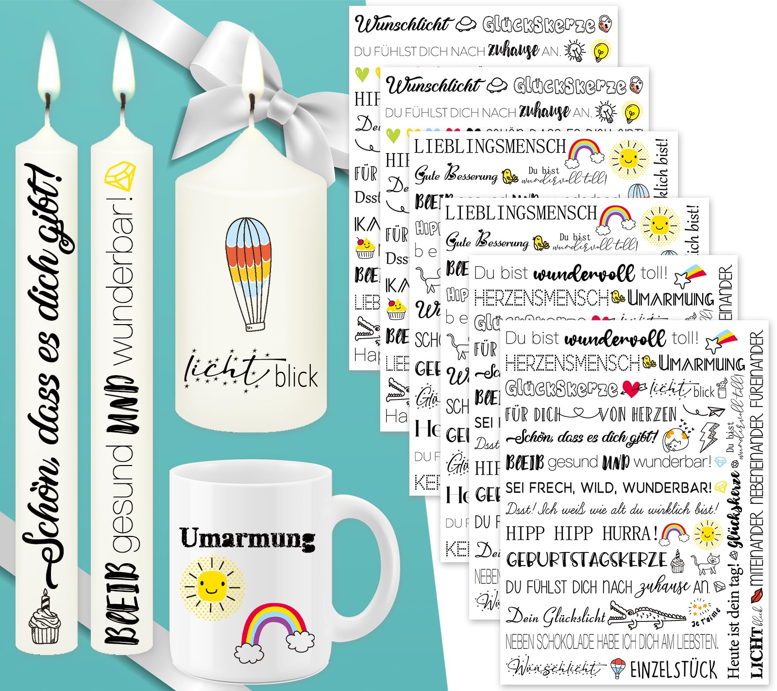 Tixlux 6 PCS Kerzentattoo Wassertransferdruck (200+ Muster), Wasserschiebefolie kerzen | Kerzenaufkleber | Partykerzen | Geburtstagskerze (Geschenk)