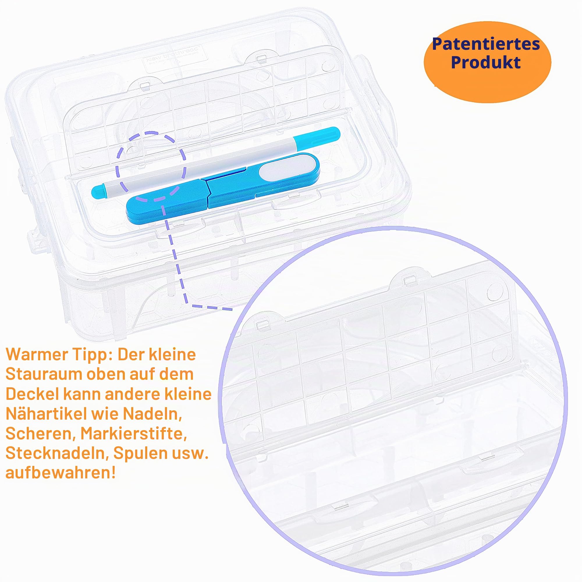 Brothread 4-Lagige Stapelbare Durchsichtige Aufbewahrungsbox für 80 Spulen Stick- und Nähgarn