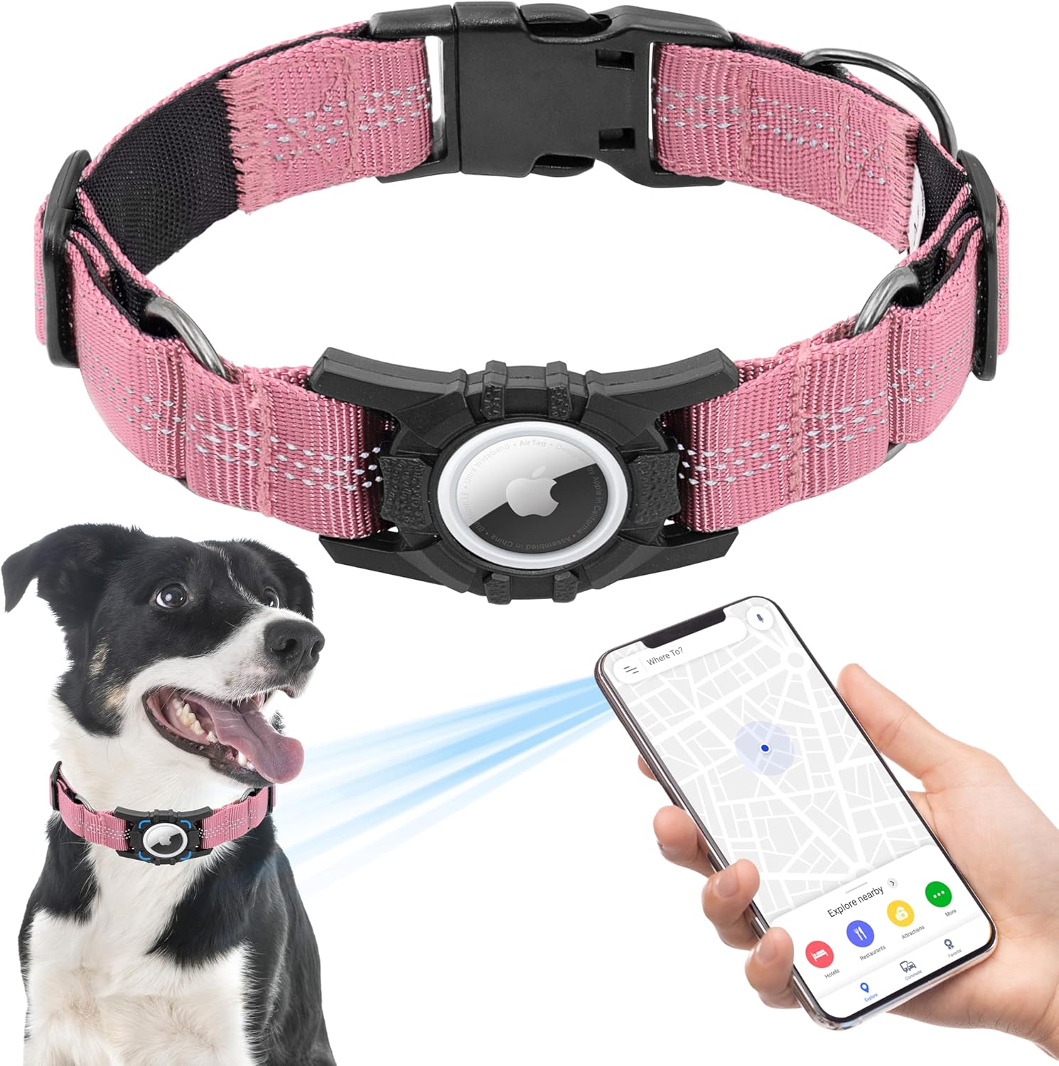 Airtag Canine Collar, Upgraded Reflective Airtag Canine Collar Holder, Heavy Obligation Pet Collar with Airtag Holder, Adjustable Nylon Pet Collars for Small Medium Massive Canine(XS(11.2’’-12.6’’), Pink)