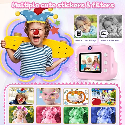 Miniatura 4 de Cámara instantánea para niños, regalos de cumpleaños de Navidad para niñas de 4, 5, 6, 7, 8, 9, 10 años, juguetes para niñas, 1080P HD, cámara