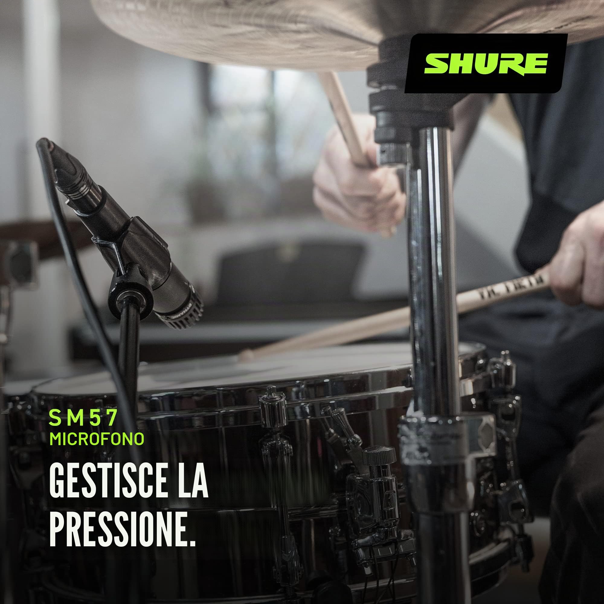 Shure SM57 Microfono strumento cardioide dinamico con supporto per shock pneumatico, clip microfono A25D, borsa di archiviazione, connettore XLR a 3 pin, nessun cavo incluso (SM57-LCE)