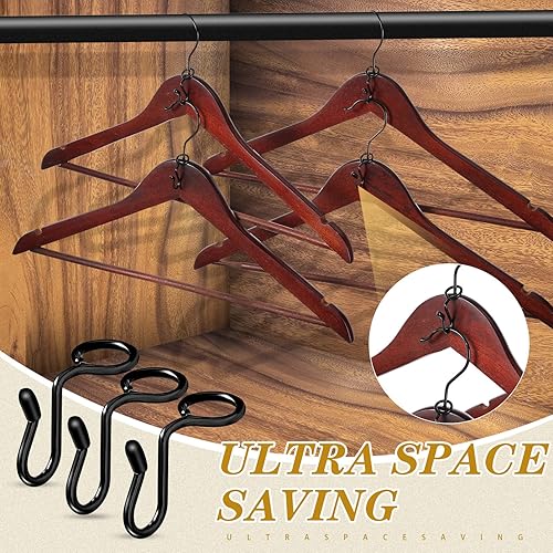 Miniatura 4 de Sratte 50 ganchos de conector para colgar ropa, ganchos extensores de clips de metal para perchas de terciopelo, ahorro de espacio (negro, 50 piezas)