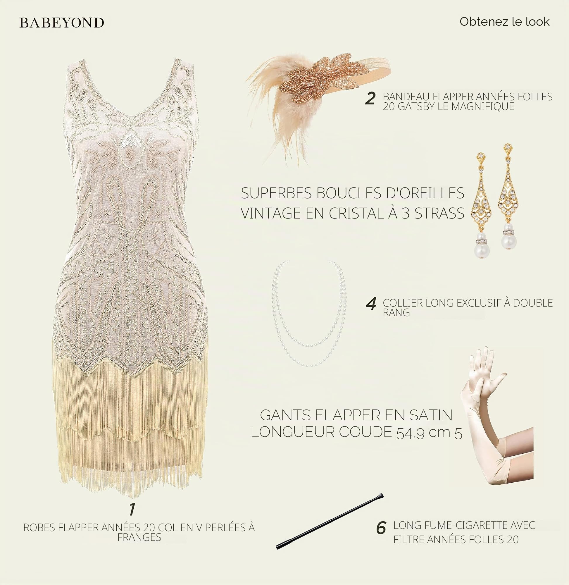 BABEYOND 1920 Flapper Robe Femme V Cou Robe Perlée Gatsby sans Manche Robe Frangée avec Paillette 1920 Party Fête Bal Soirée Art Déco