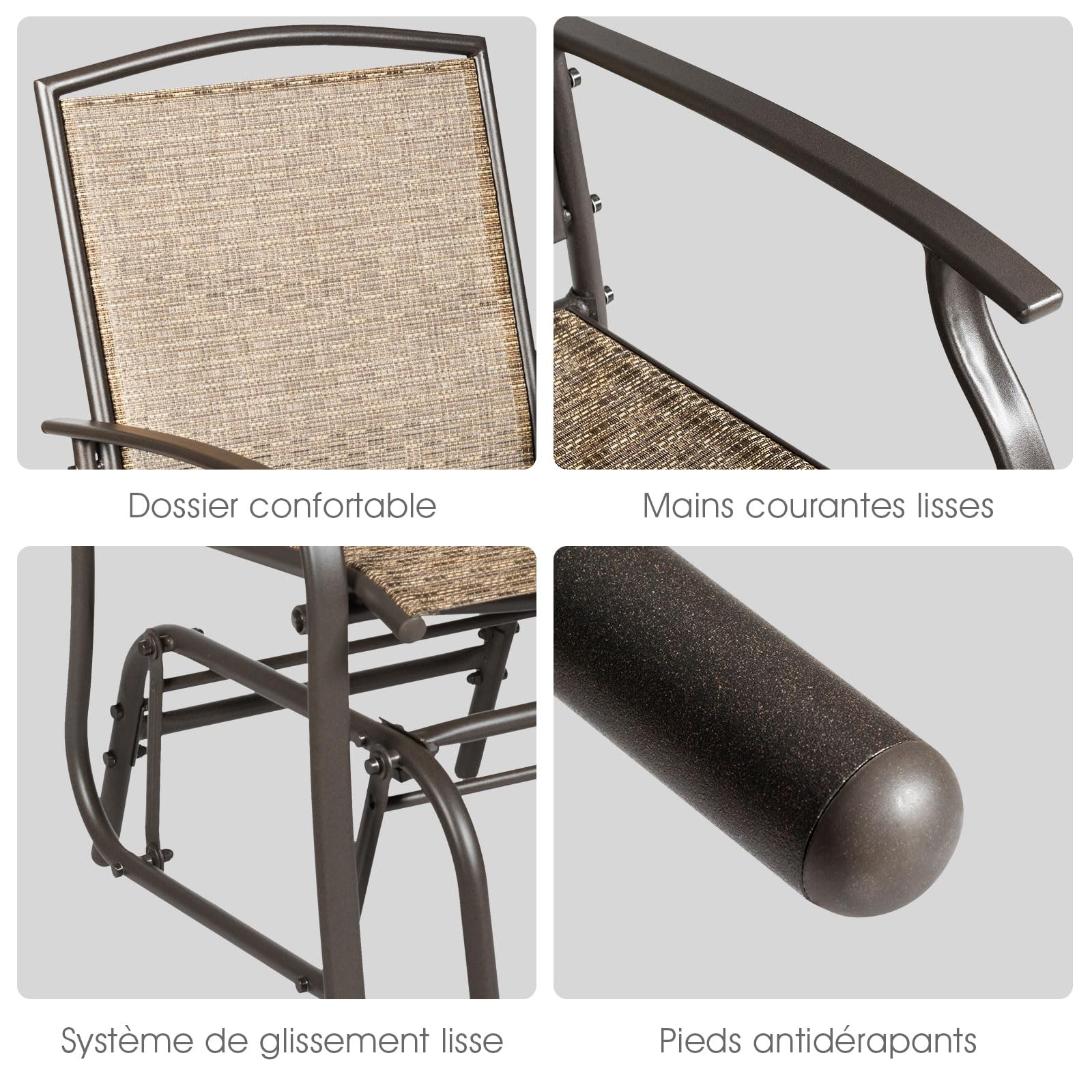 GOPLUS Mecedora Jardín Exterior, Silla Ergonómica con Estructura de Metal, Respaldo Transpirable Teslin y Reposabrazos, para Terraza Patio Piscina, Carga 150 kg (1 Pieza)