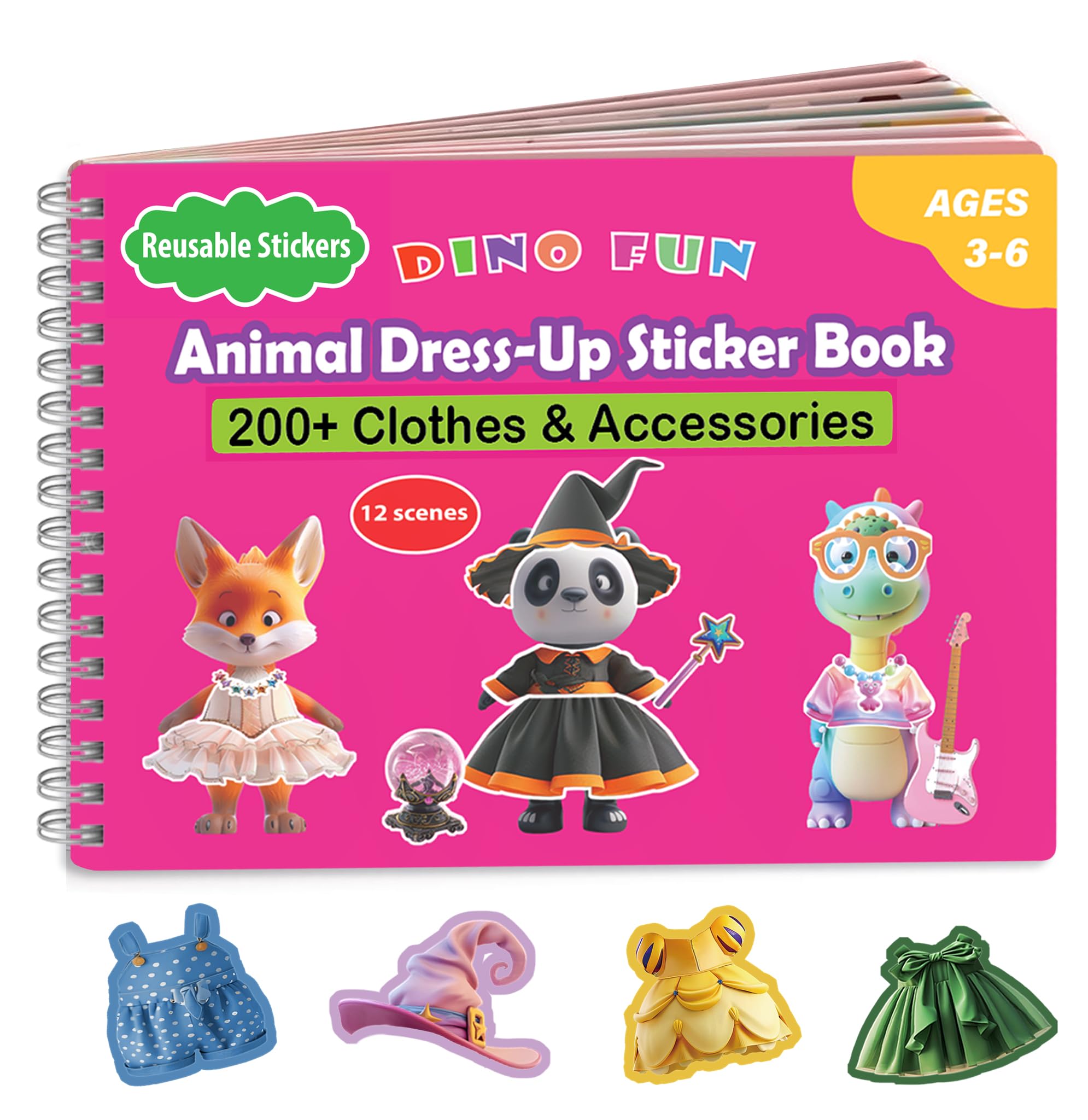 Dino Fun Reusable Sticker Pad & Animal Dress-Up Book for Kids