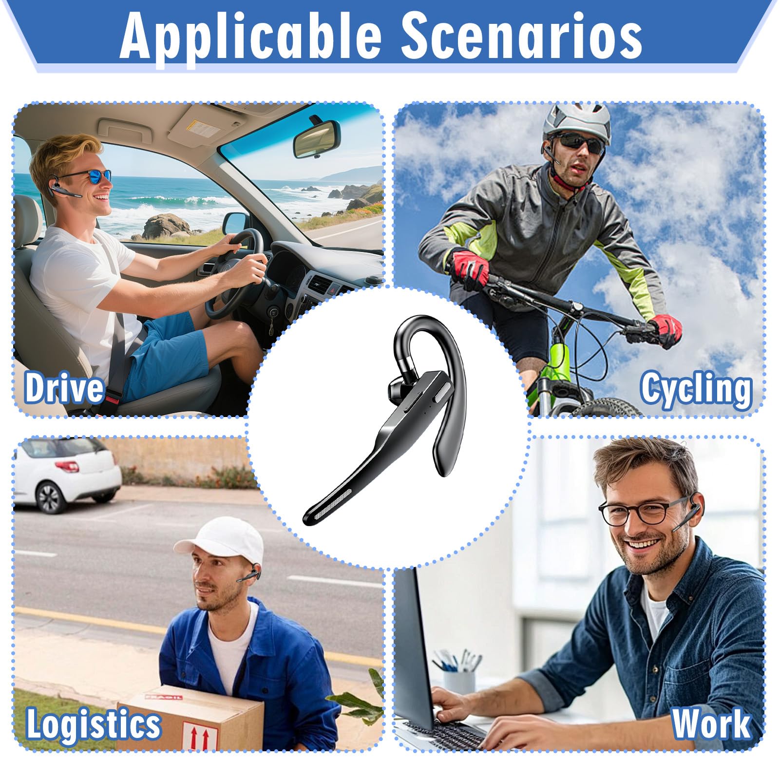 Oreillette Bluetooth sans Fil 6.1 avec Boîtier de Chargement 500 mAh, Kit Main Libres Bluetooth avec Dual Mic CVC8.0, Écouteurs sans Fil Casques Mono Légère pour Conduite/Bureau/Affaires