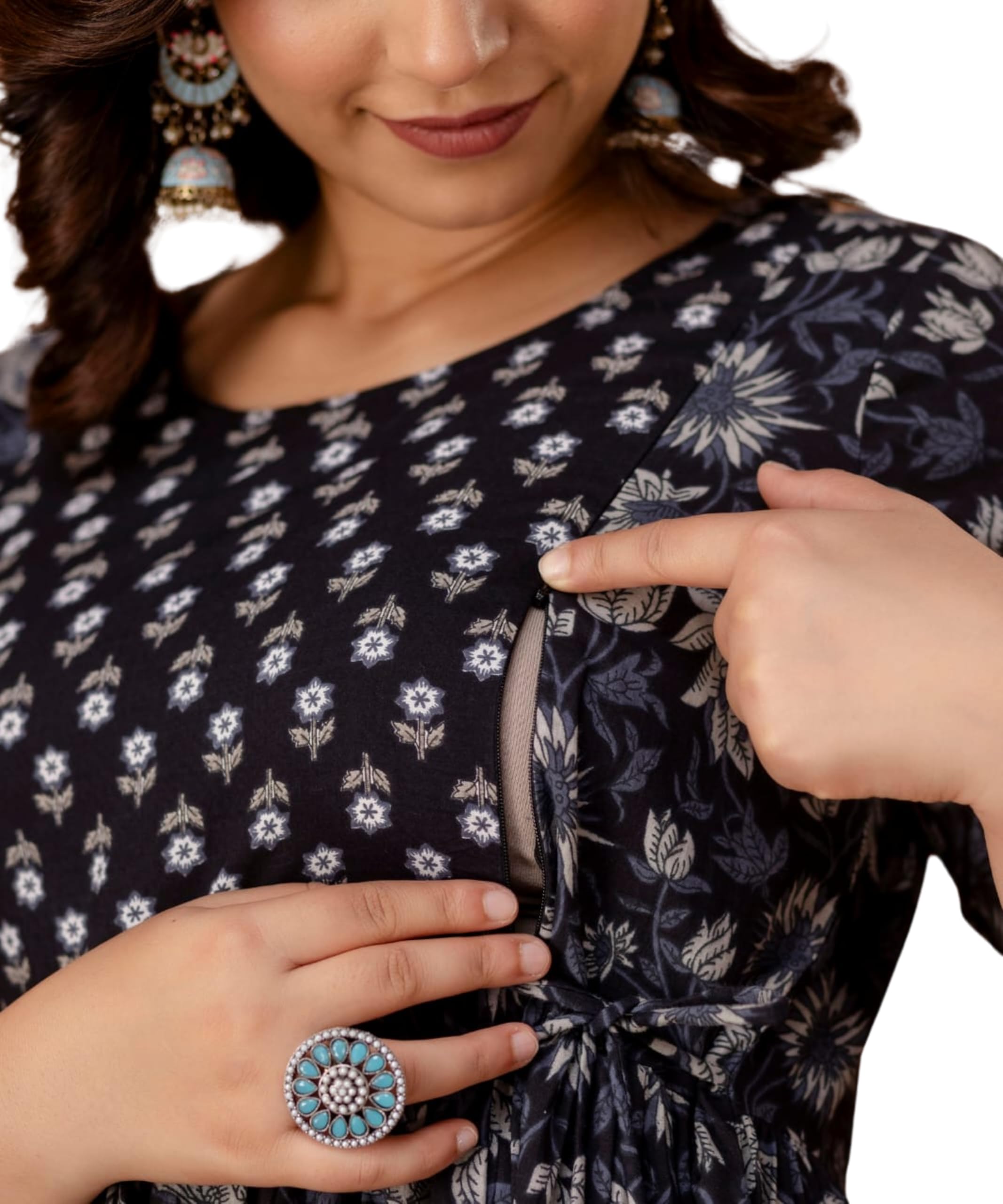 nevisha style Printed Cotton Maternity Dress for Women Feeding Anarkali Kurti with Zip-picture-31