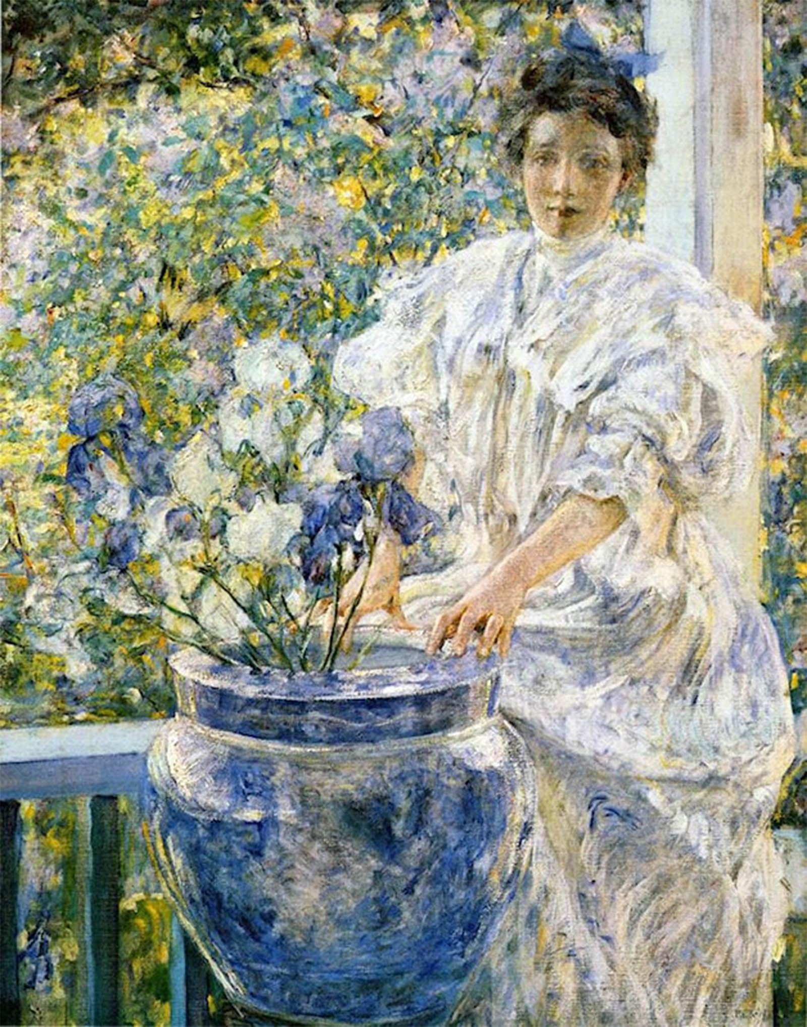 POSTERIIk Vintage Art Print Images Pictures Print Woman on a Porch with Flowers Modern Colour Posters for Office Home Decor 60x90cm