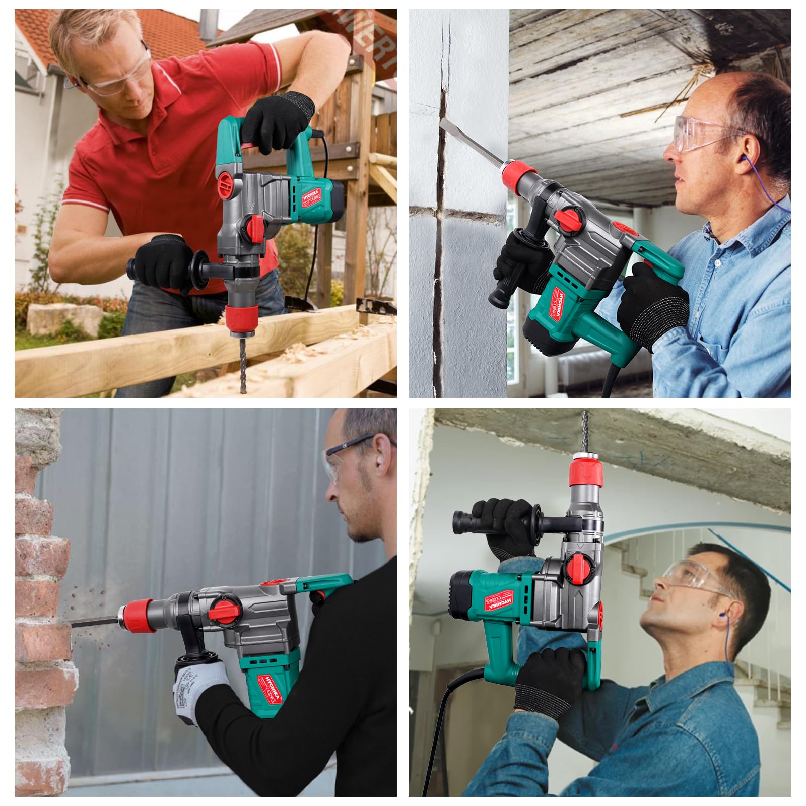 HYCHIKA Trapano a Percussione con Frizione di Sicurezza, Martello Demolitore con Cavo AC, Martello Perforatore per Calcestruzzo, Trapano Tassellatore SDS-Plus