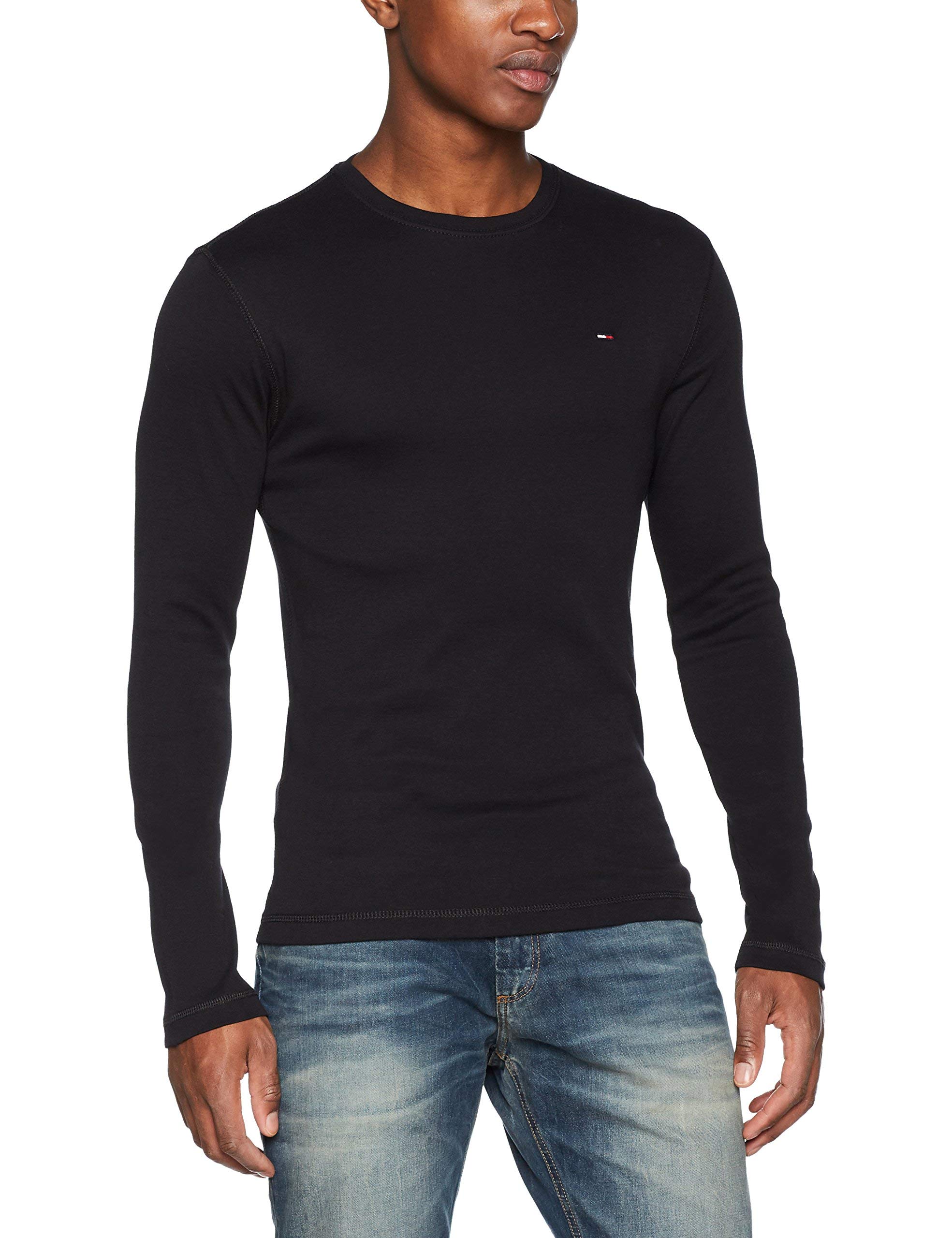 Tommy Jeans Herren Tjm Original Rib Longsleeve Tee Dm0dm04409 Langarm Strickoberteile, Schwarz (Tommy Black), L EU