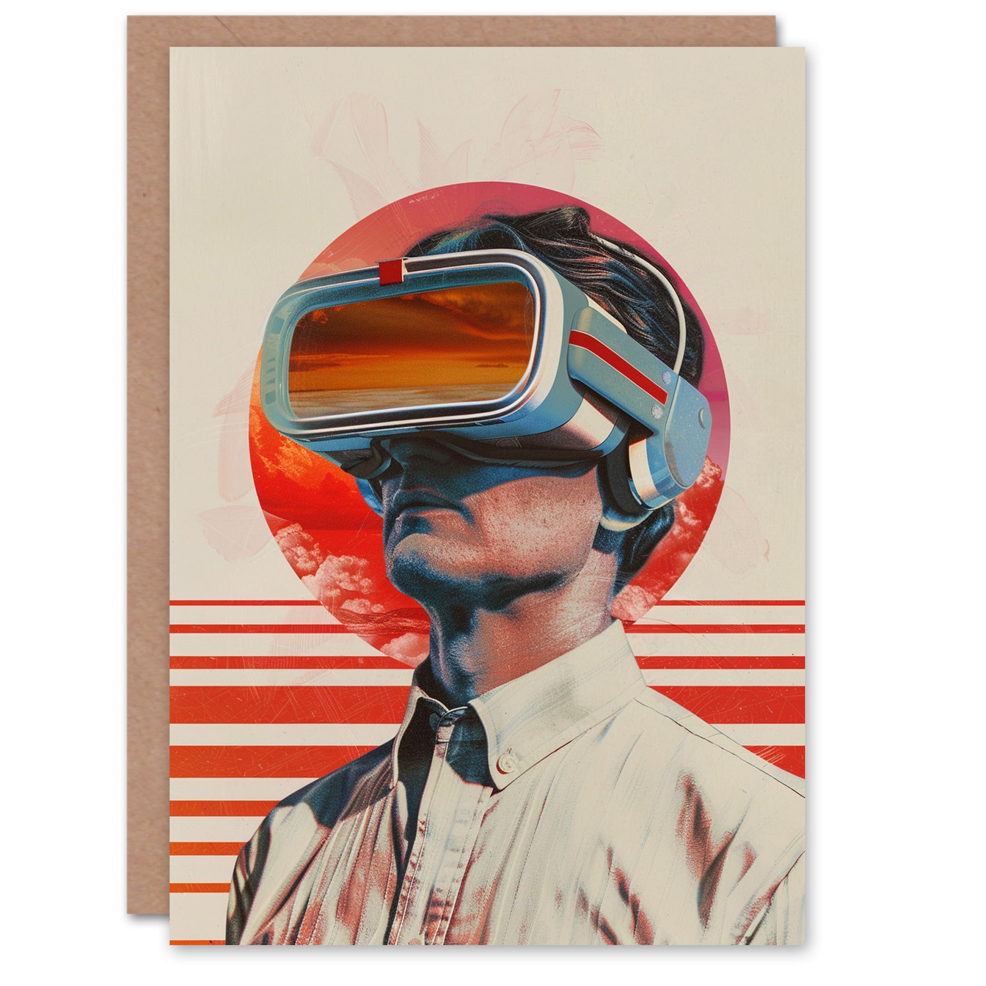 Artery8 Birthday Card Gamer Man in VR Portrait Retro Gaming For Him Man Male Dad Brother Son Papa Grandad Greeting Card