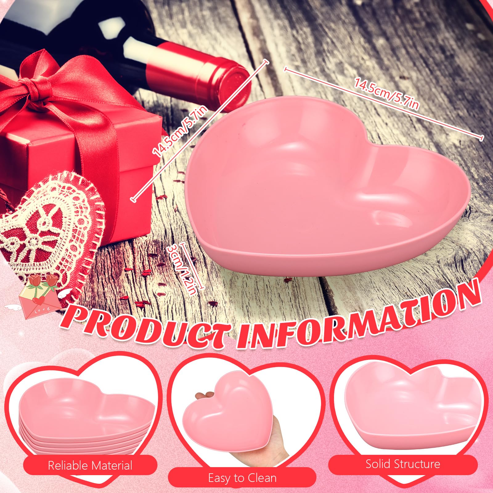 ywmigl 8 Pcs Heart Shaped Bowls 5.7 Inch Heart Shaped Wheat Straw Small Snack Dessert Dishes Salad Plates for Dinner Appetizer Sauce Dish Dipping Snack Fruit Dessert Steak Serving (Red,Pink)