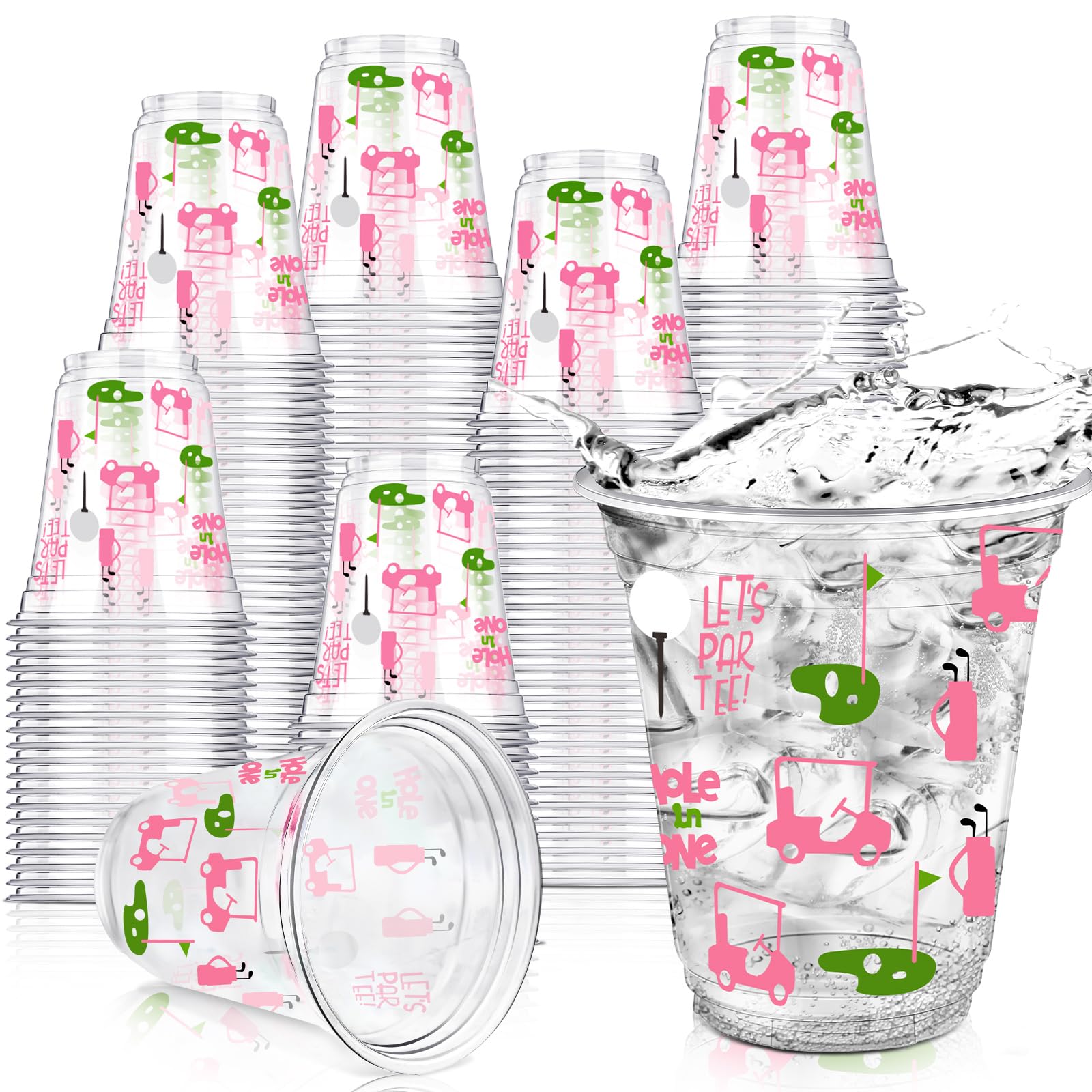 Qinyoung 50 Pcs Masters Golf Ball Party Supplies Bulk Clear Plastic Cups 12oz Disposable Let's Par-tee for Home Sports Golf Themed Birthday Bachelor