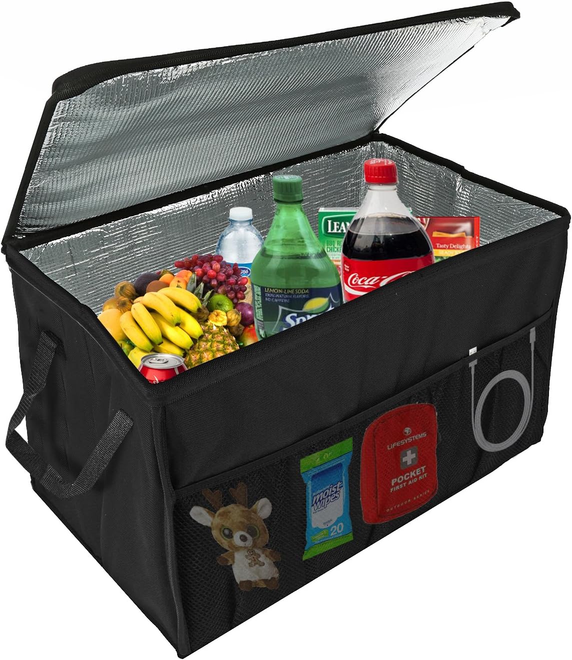 Insulated Car Console Organizer By Lebogner - X-Large Vacation Trunk Cooler Box For Hot Or Cold Food While Traveling, Collapsible Travel Or Shopping Carry Basket, Outdoor Picnic Bag For Camping