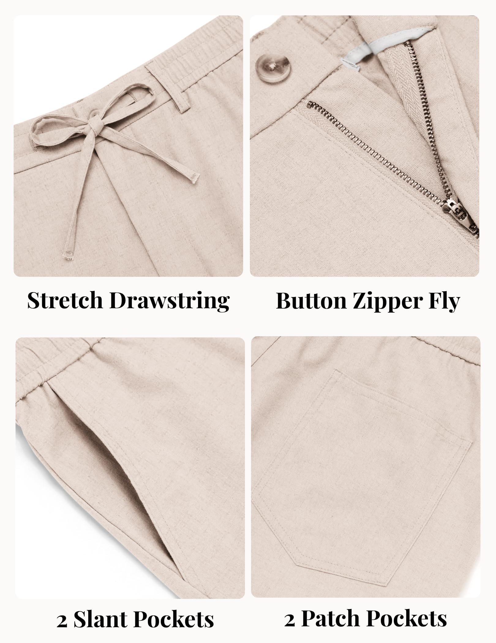 COOFANDY Herren-Hose aus Baumwoll-Leinen, lässig, Kordelzug, Sommer, Strand, leicht, Leinenkleid