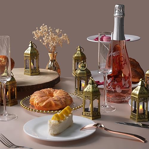 Miniatura 5 de Mini faroles decorativos para centro de mesa de boda 20 piezas de Romadedi colgantes pequeños faroles dorados a granel con velas LED parpadeantes