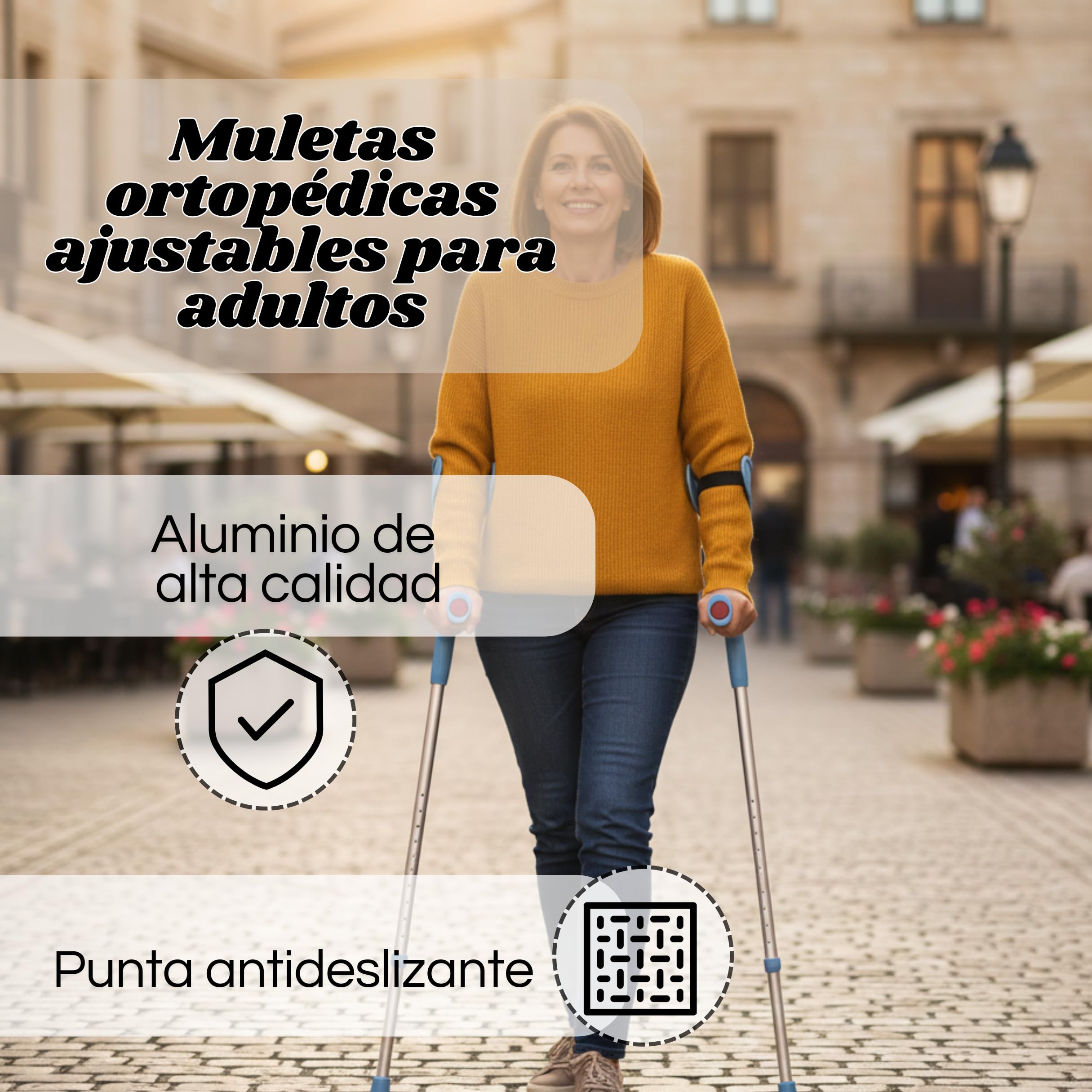2 Unidades de Muletas Ortopédicas de Aluminio para Adulto | Con Altura Regulable | Ligeras, Resistentes y Seguras | Ajustables de 93 a 113 cm | Color Azul Claro | Sistema Antideslizante