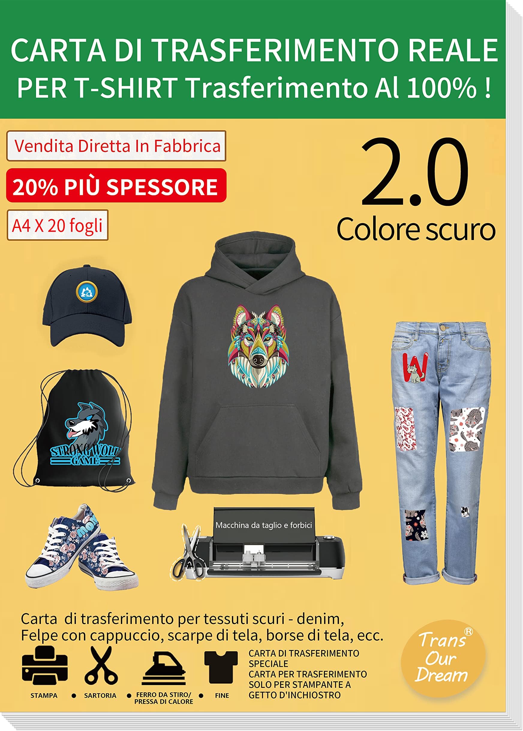 Carta Trasferibile Per Magliette Scure A4 - 5 Fogli Per Stampante A Getto D'Inchiostro