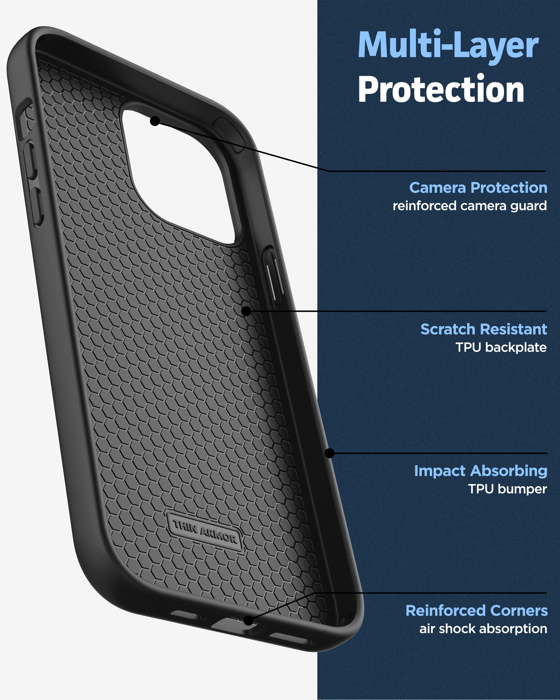 ENCASED Thin Armor Custodia Per IPhone 14 PLUS Con Ricarica Wireless E Pellicola In Vetro Temperato - Sottile E Antiurto, Nero Opaco - 6