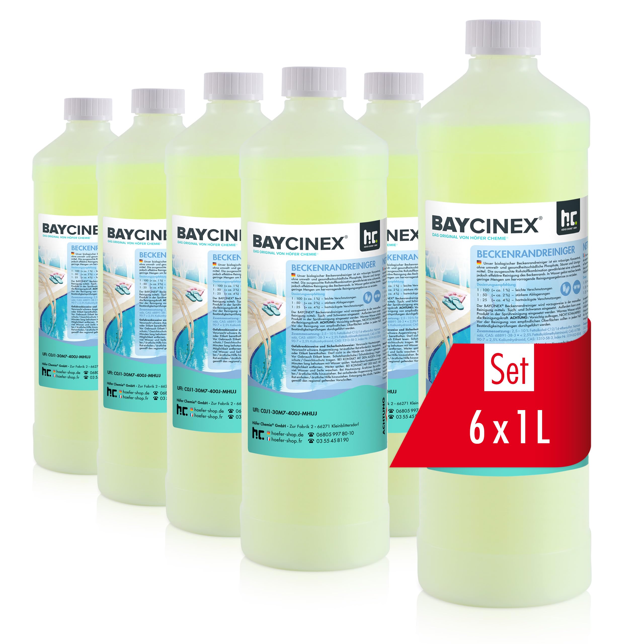 Baycinex Nettoyant Ligne d'Eau pour Piscine 6 x 1 L - Anti-Calcaire Piscine