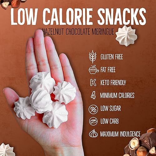Miniatura 3 de DON'TWORRY Snacks saludables, merengues ligeros con solo 4 calorías, paquete de 4 sabor a avellana y chocolate sin azúcar, aperitivos sin gluten,