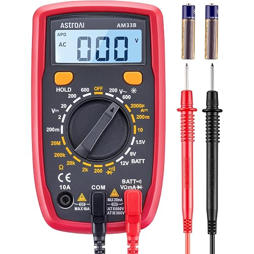 AstroAI Digital Multimeter Tester 2000 Counts with DC AC Voltmeter and Ohm Volt Amp Meter; Measures Voltage, Current, Resistance, Continuity and Diode, Black
