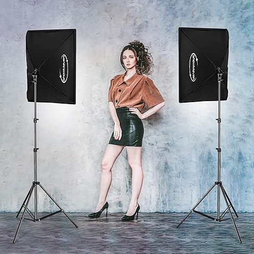 Miniatura 6 de Kit de iluminación Softbox, luces de estudio con 2 bombillas de 135 W, 5500 K, kit de iluminación de fotografía continua para filmación, retrato,