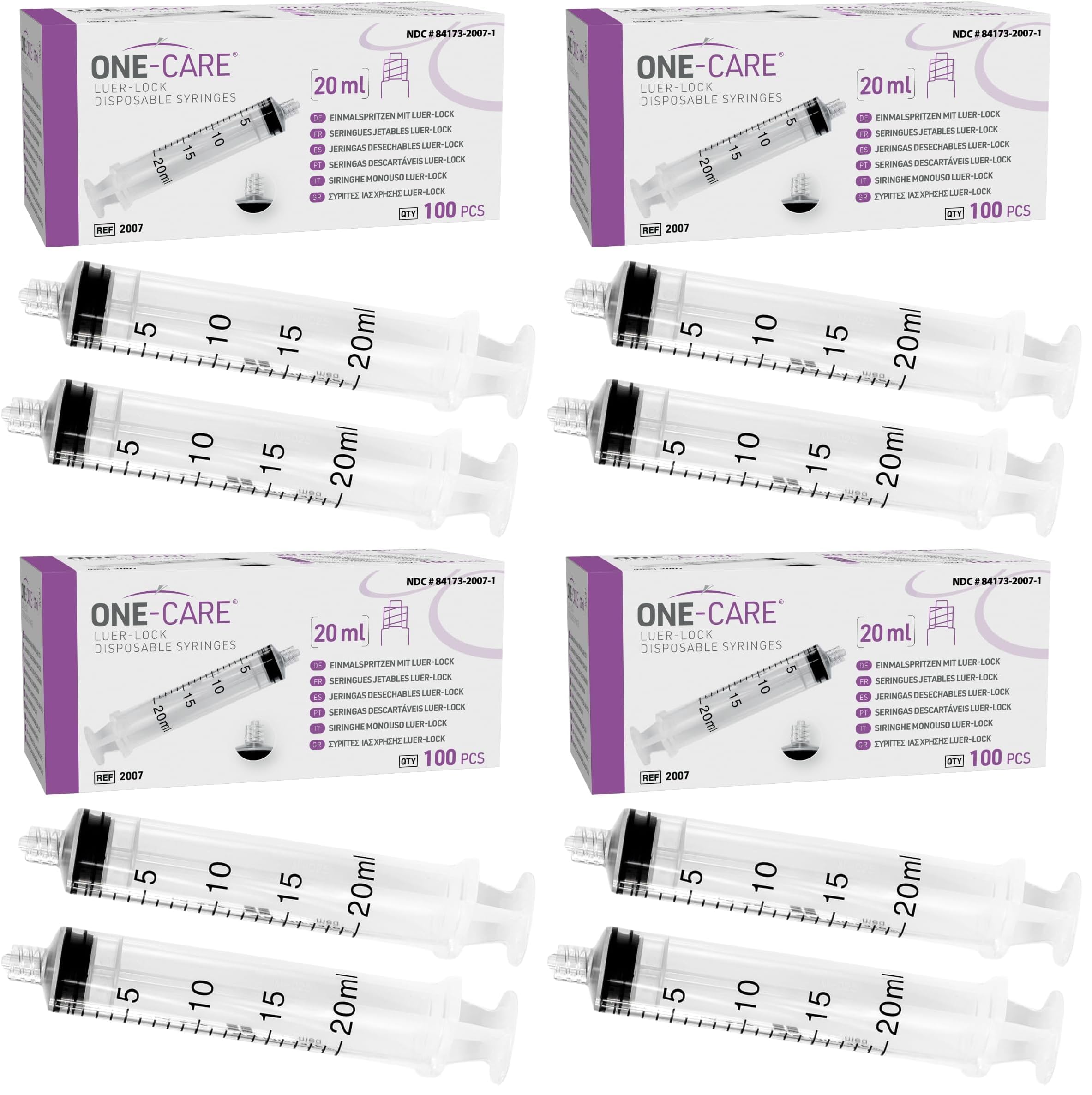 400 Pack, ONE-CARE 20ml Luer Lock Syringe, Sterile, Individually Wrapped 100 Syringes, Accurate Liquid Measurement
