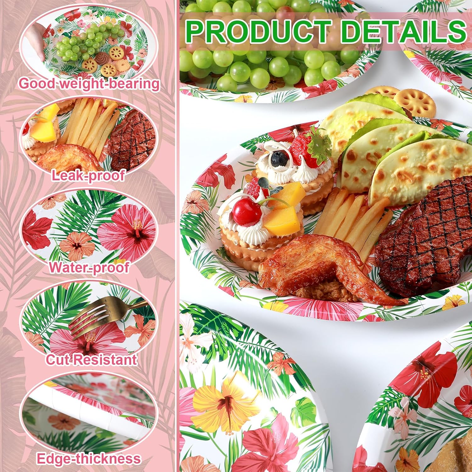 Umigy 50 Pcs Hawaiian Luau Oval Paper Plates Tropical Luau 10'' x 12'' Disposable Paper Plates Hawaiian Floral Dinner Plates Summer Flower Serving Tray for Summer Beach Wedding Birthday Party Supply