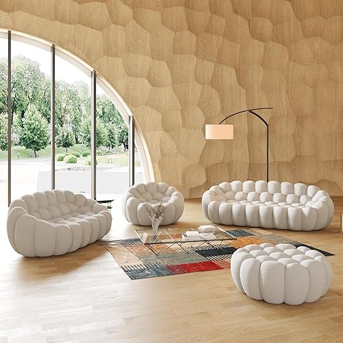 Miniatura 5 de JACH Juego de sofá curvado de burbujas, cómodo sofá tapizado, tela de malla 3D en forma de panal moderno para sala de estar, apartamento (gris