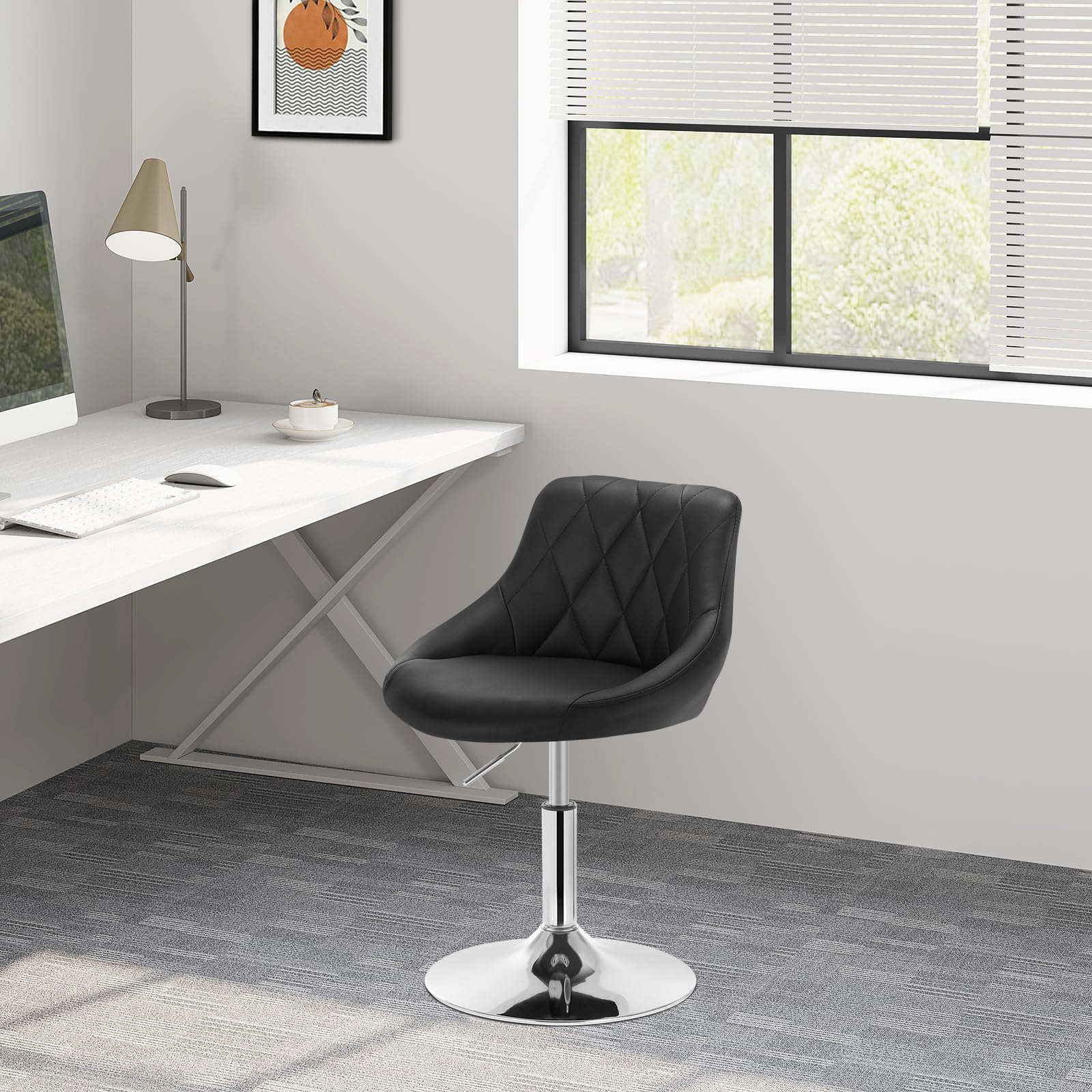 WOLTU Taburetes Altos Cocina con Respaldo Cuero Sintetico Regulables en Altura Taburete Giratorio Peluquería Sillas Bar Taburete de Escritorio, Altura del Asiento 42-58 cm, Negro, BH241sz-1