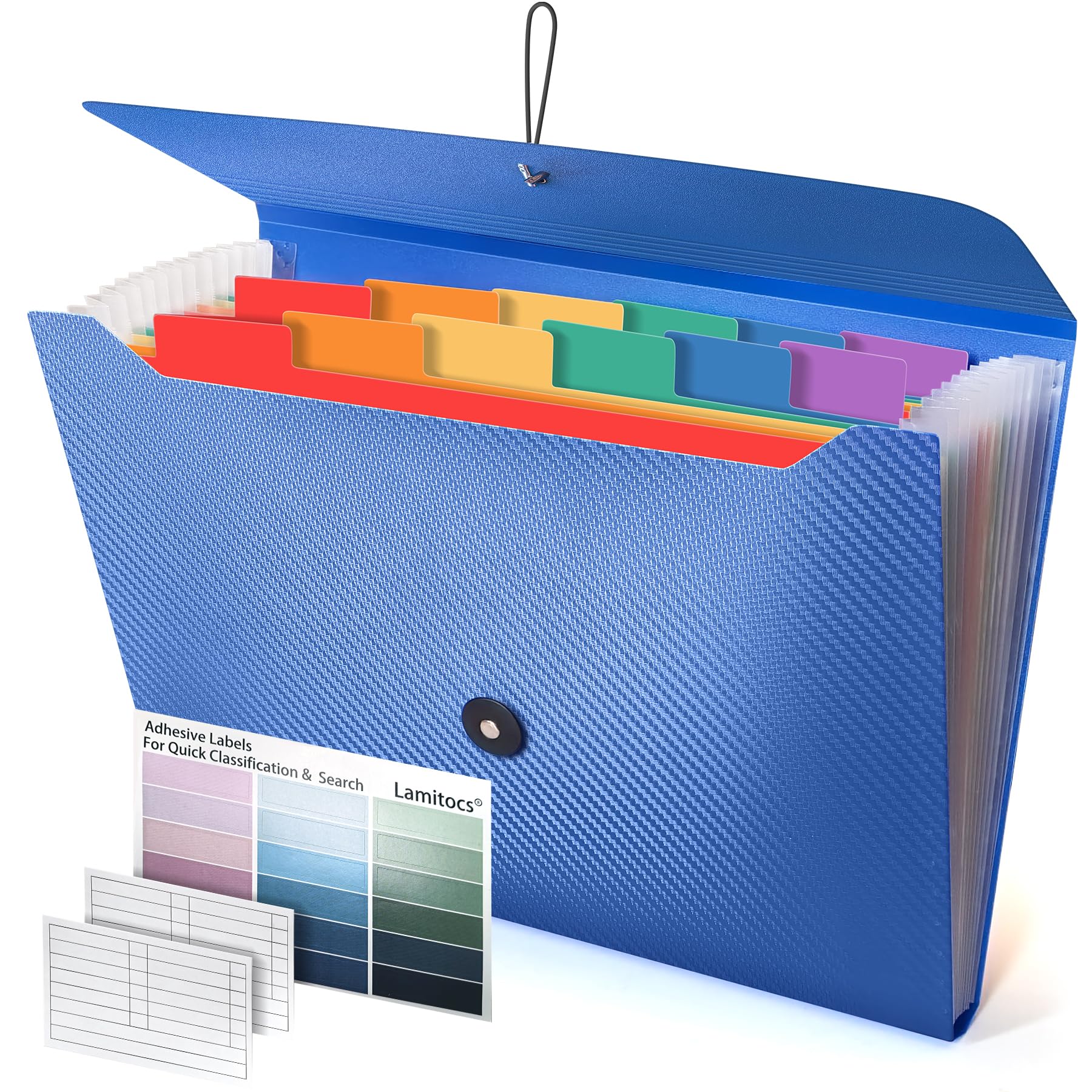 Lamitocs Expanding File Folder A4,13 Pockets File Organiser with Colored Tags, Paperwork A4 Plastic Wallet Document Storage Expander for School,Office and Home, Blue