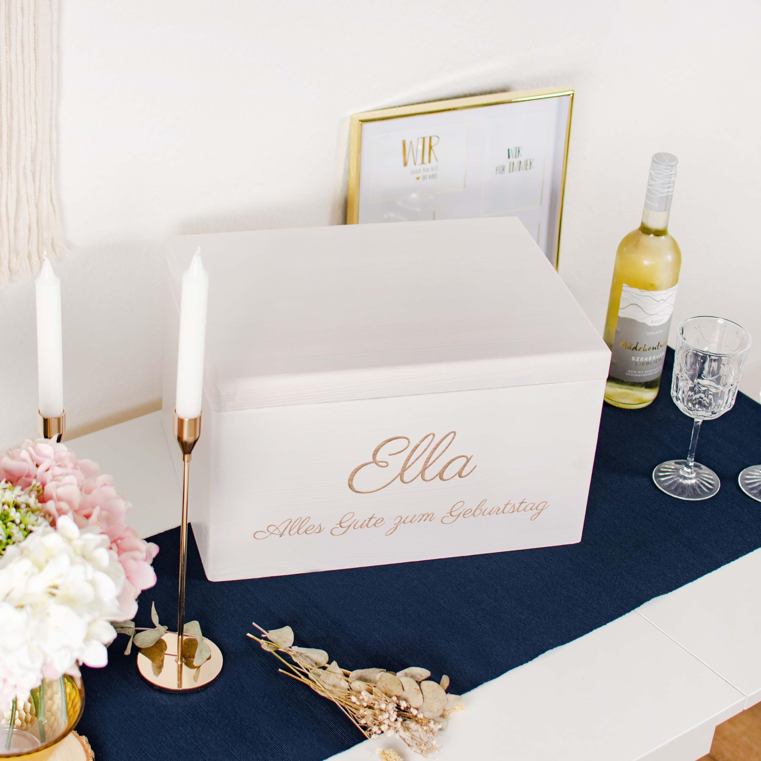 LAUBLUST Große Holzkiste - Personalisiert mit Individueller Wunsch-Gravur - 40x30x24cm, Weiß, FSC® - Geschenk-Kiste | Aufbewahrungskiste | Erinnerungs-Box