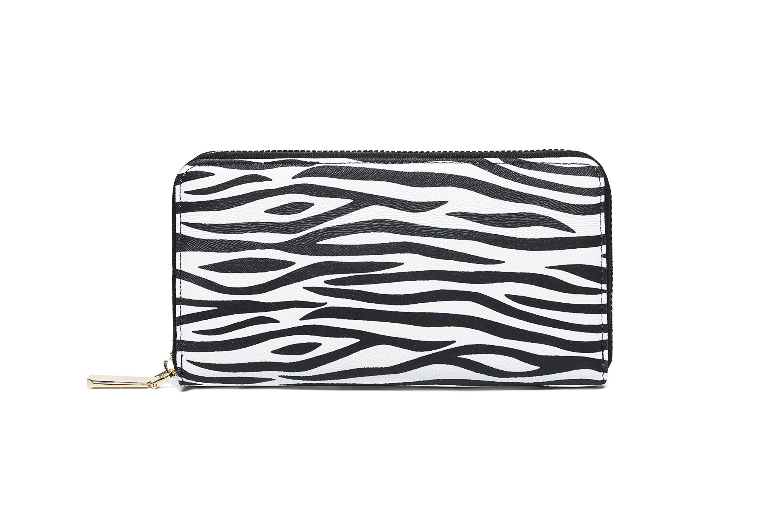 Daisy Rose Women’s Zip-Around Wallet & Phone Clutch with RFID Blocking, PU Vegan Leather (Zebra)