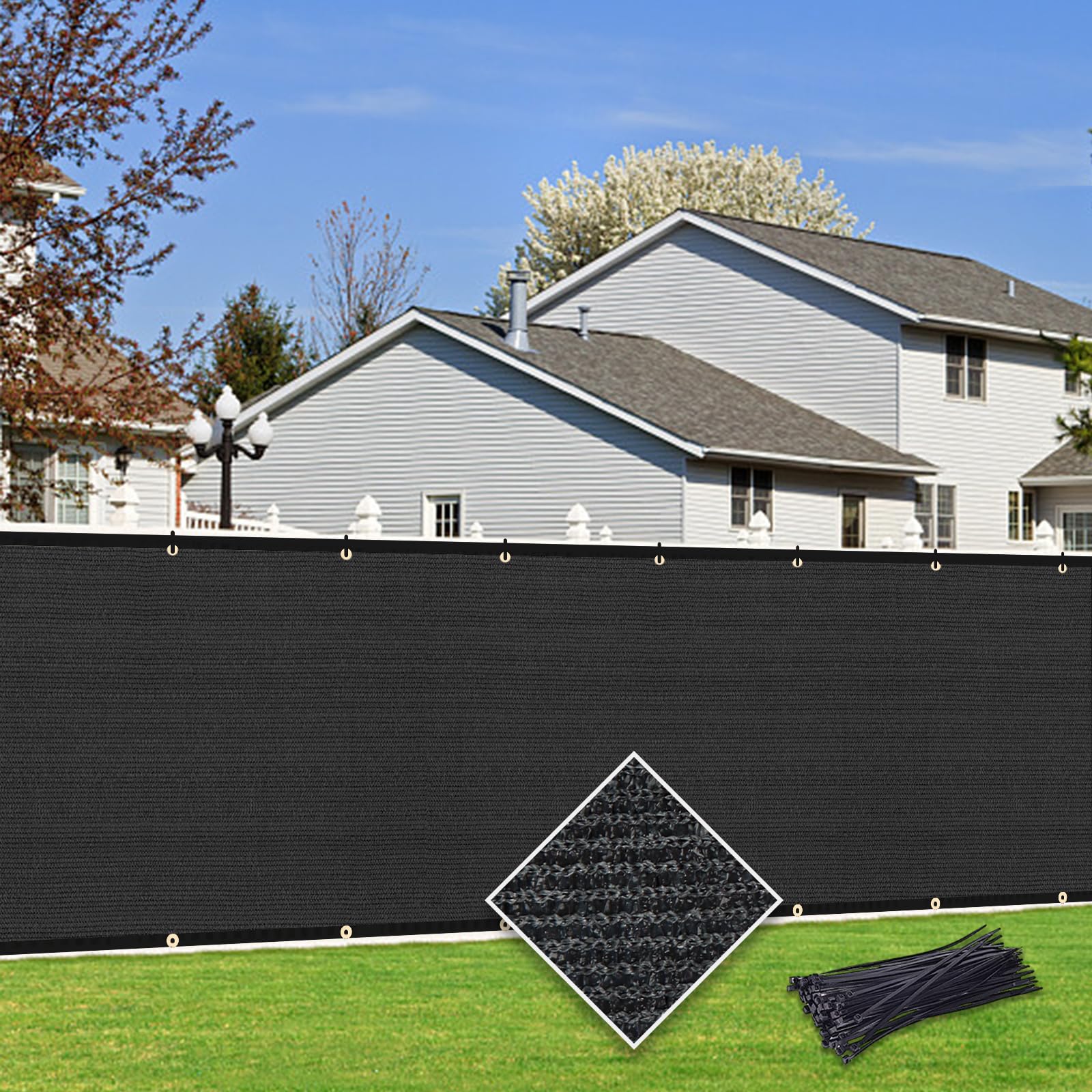 Cisvio 8'X249' Privacy Screen Fence 90% Blockage Custom Size Heavy Duty Protective Covering Mesh Fencing for Outdoor Patio Lawn Garden Balcony Black