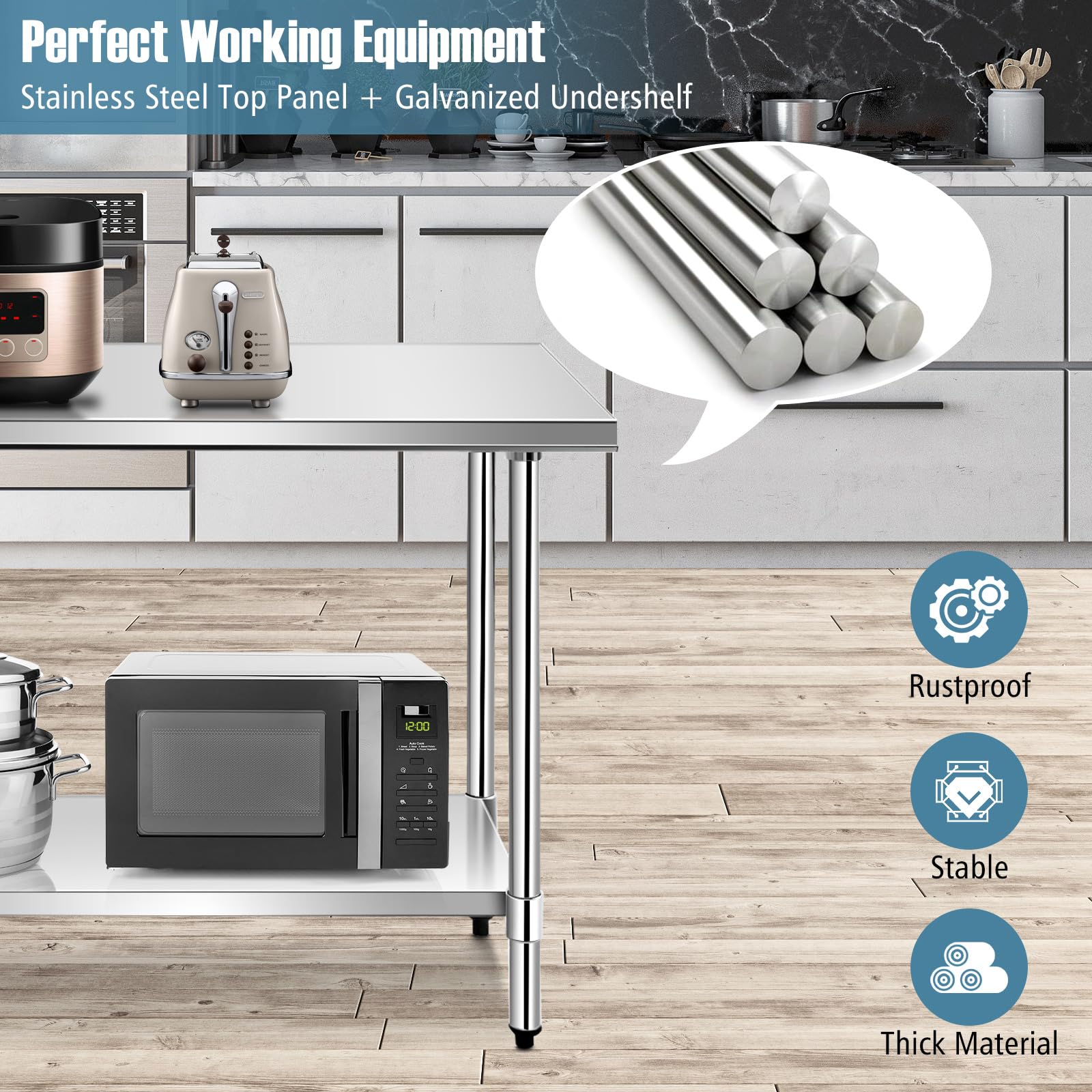 GIANTEX Edelstahl Arbeitstisch 2 Ebenen, Küchentisch Edelstahltisch mit höhenverstellbarer Ablage, Küche Lebensmittel Zubereitungstisch, verstellbare Füße, Gastro Tisch Ablagetisch 122x61x90 cm