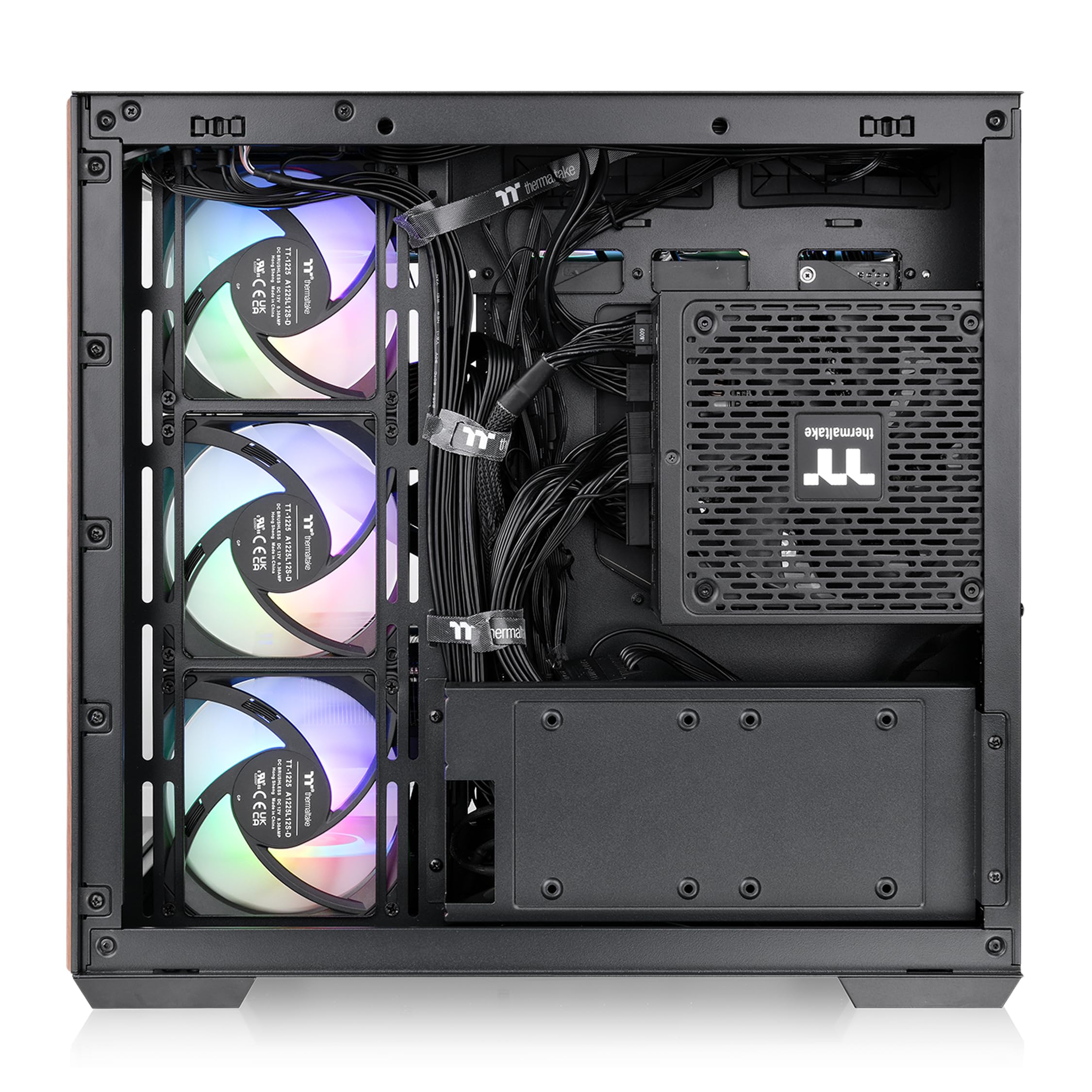 Thermaltake View 380 WS ARGB; chasis de Torre Media; moldura Lateral de Madera; Ventiladores ARGB Lite de 4 x 120 mm incluidos; Espacio de GPU de 415 mm; cámara Dual; ATX/mATX/mITX; Soporte de